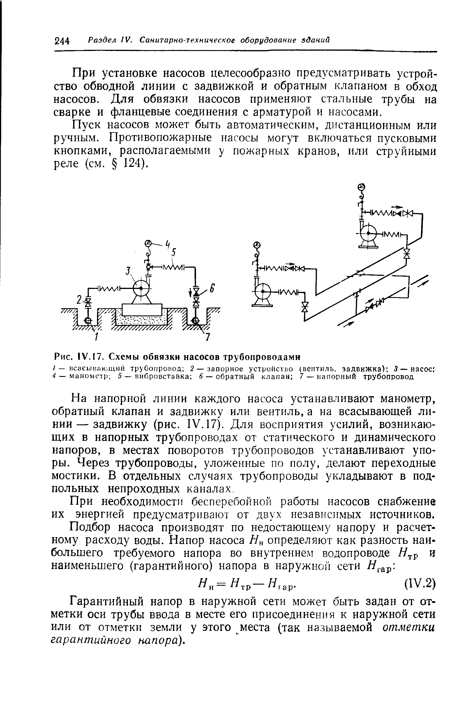 Рис. IV. 17. Схемы обвязки насосов трубопроводами
