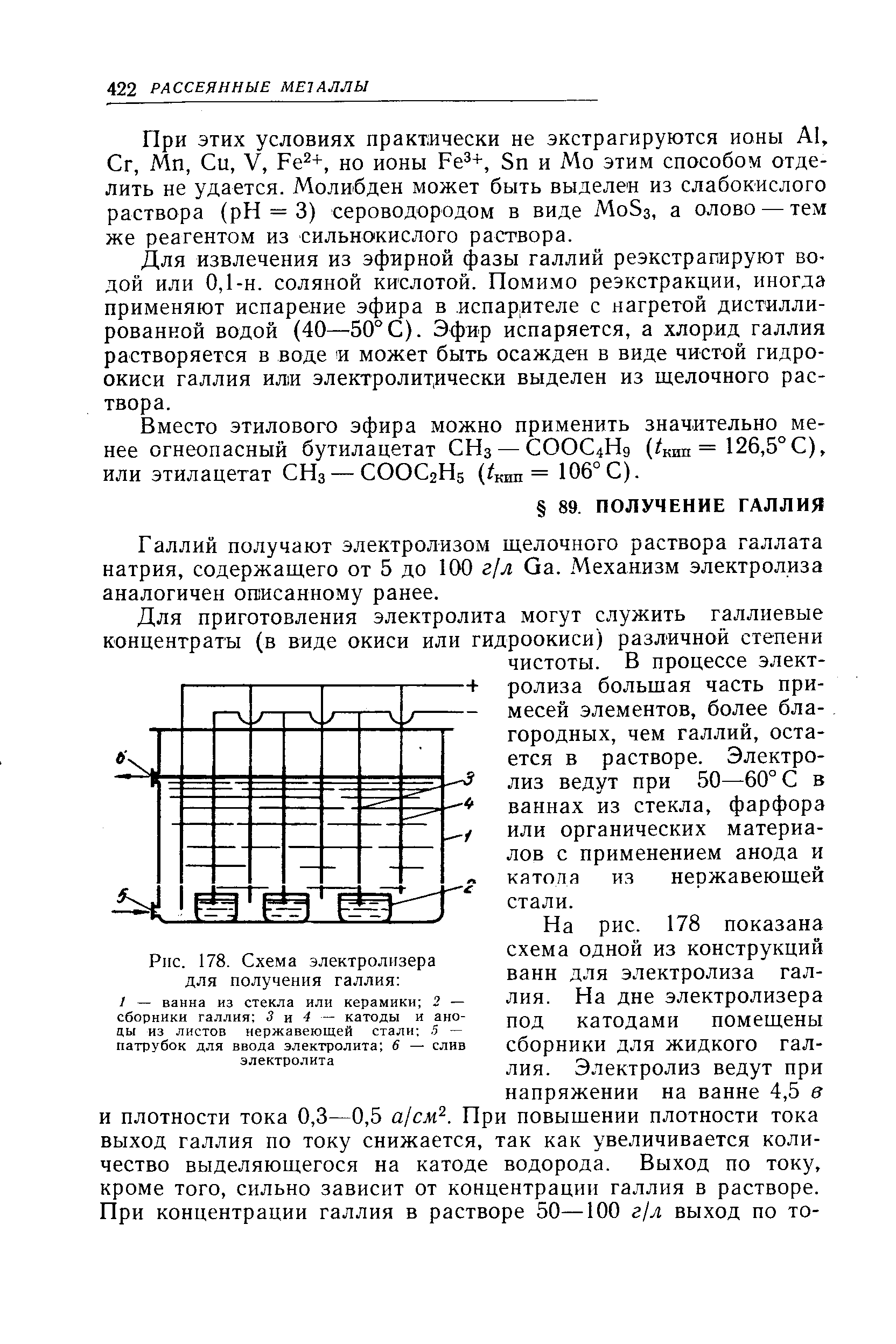 При этих условиях практически не экстрагируются ионы А1, Сг, Мп, Си, V, Ре +, но ионы Ре +, 5п и Мо этим способом отделить не удается. Молибден может быть выделен из слабокислого раствора (pH = 3) сероводородом в виде Мо5з, а олово — тем же реагентом из сильнокислого раствора.
