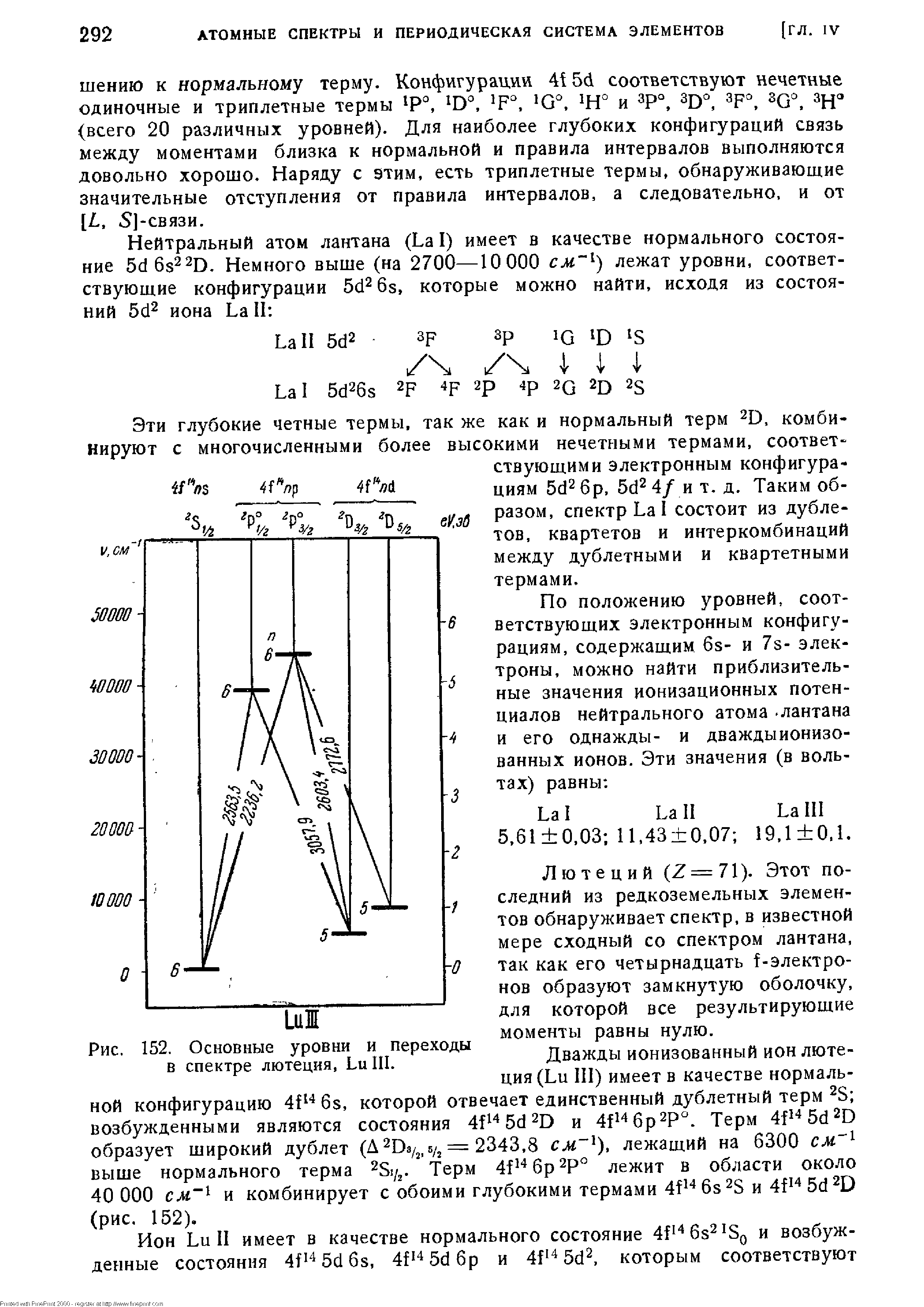 Рис. 152. Основные уровни и переходы в спектре лютеция, Lu III.
