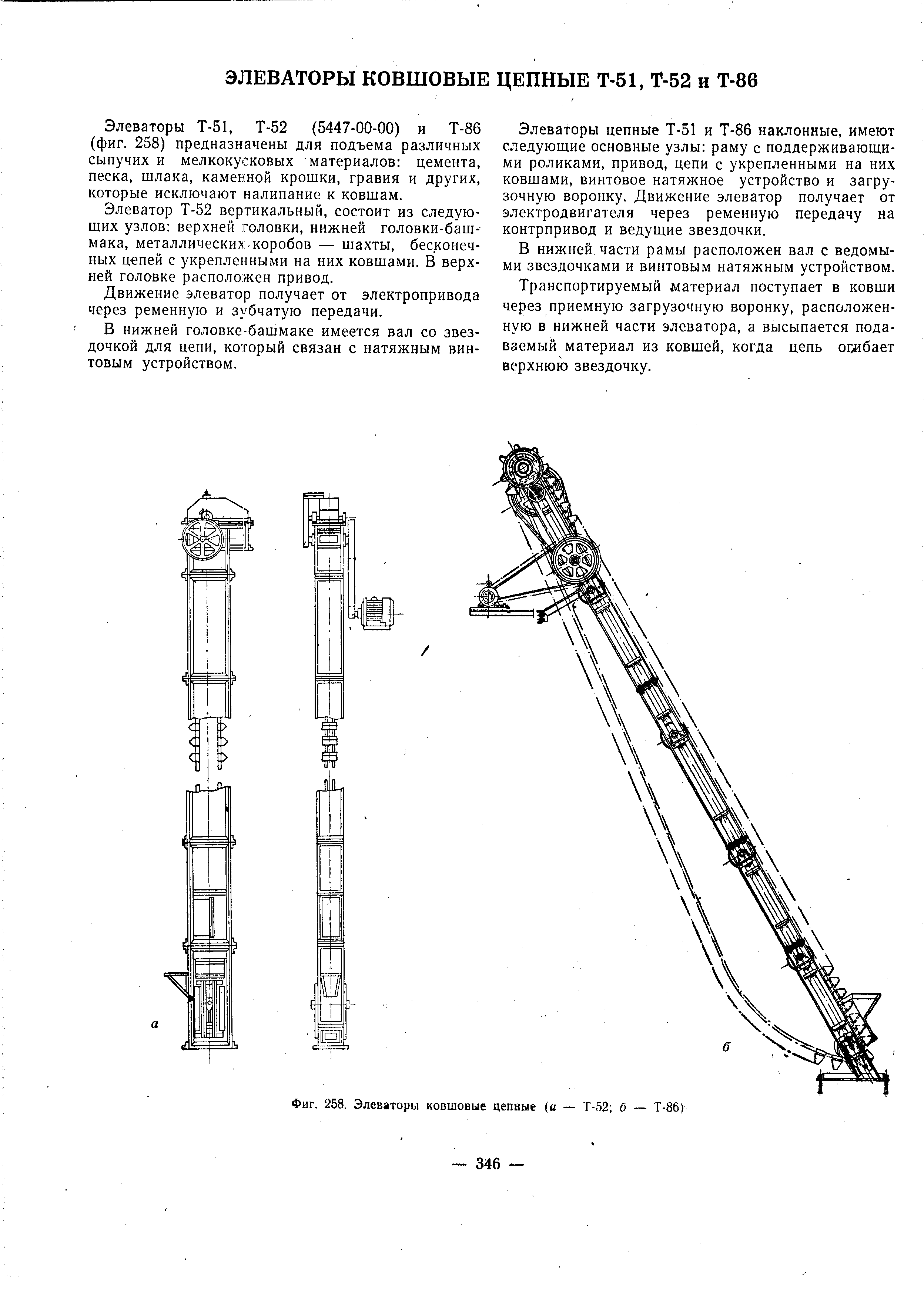 Фиг. 258. Элеваторы ковшовые цепные ( — Т-52 б Т-86)
