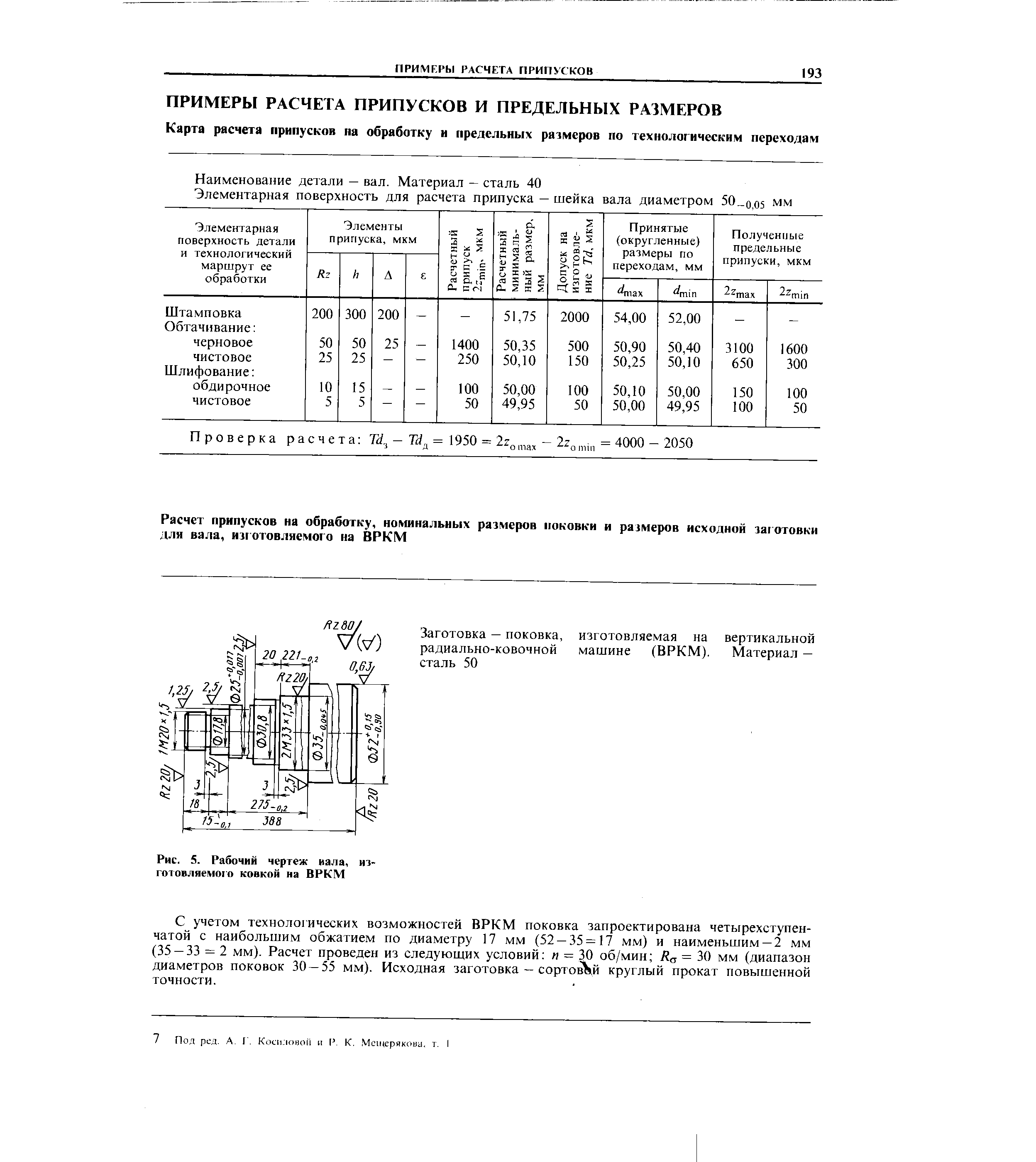С учетом технологических возможностей ВРКМ поковка запроектирована четырехступенчатой с наибольшим обжатием по диаметру 17 мм (52—35 = 17 мм) и наименьшим—2 мм (35 — 33 = 2 мм). Расчет проведен из следующих условий = 30 об/мин = 30 мм (диапазон диаметров поковок 30 — 55 мм). Исходная заготовка — сортовКй круглый прокат повышенной точности.
