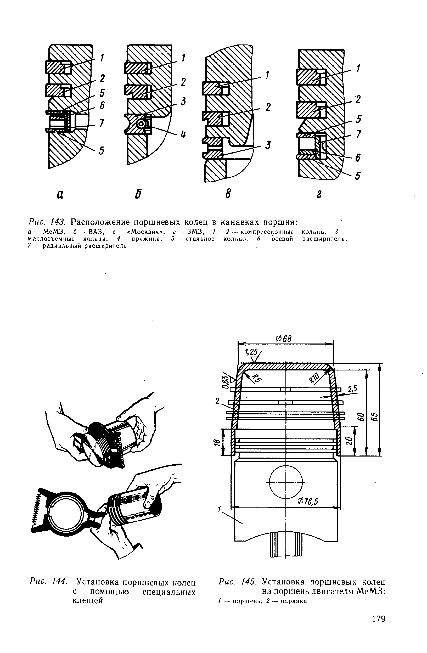 Схема установки колец на поршень