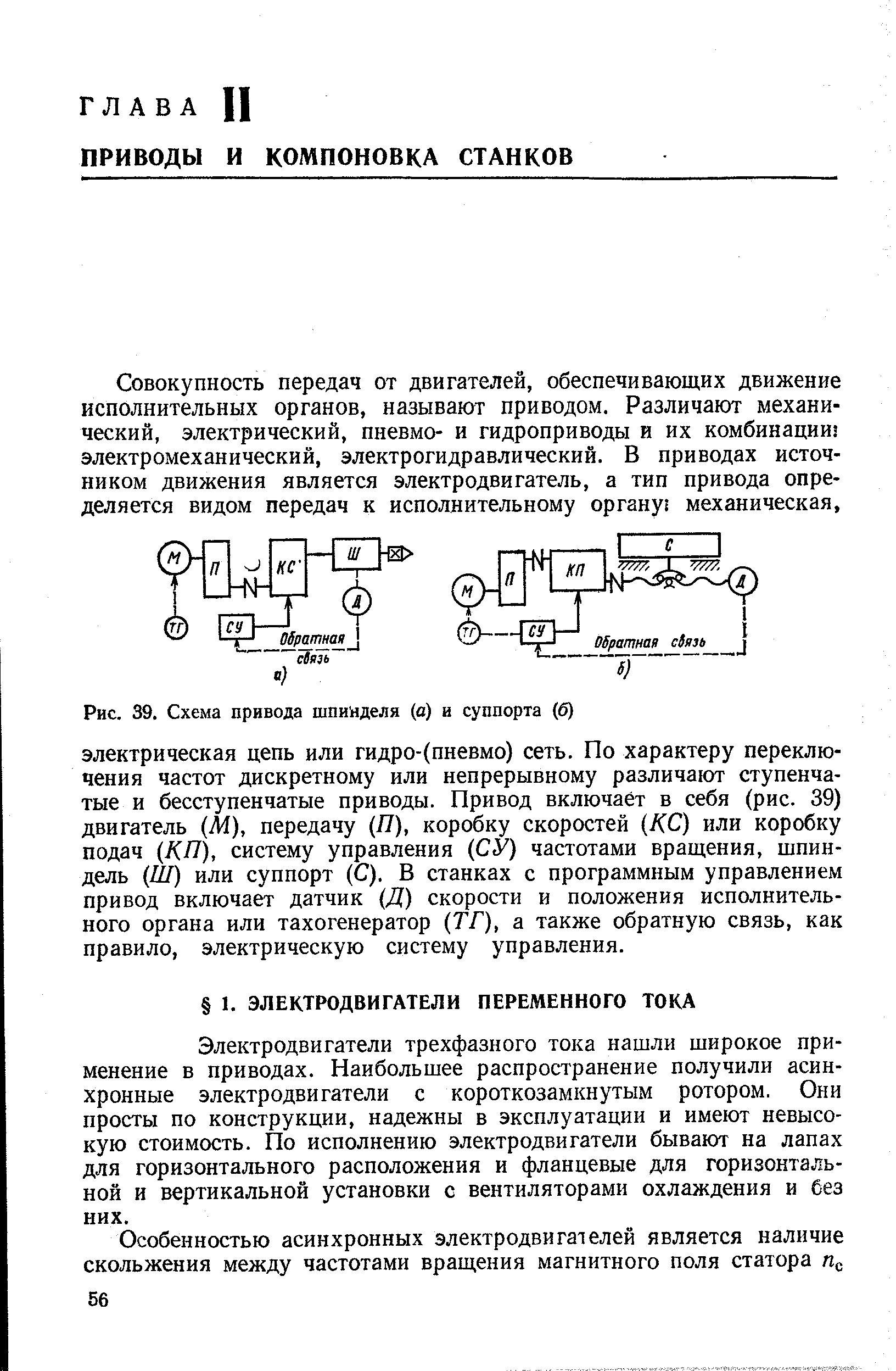 Электродвигатели трехфазного тока нашли широкое применение в приводах. Наибольшее распространение получили асинхронные электродвигатели с короткозамкнутым ротором. Они просты по конструкции, надежны в эксплуатации и имеют невысокую стоимость. По исполнению электродвигатели бывают на лапах для горизонтального расположения и фланцевые для горизонтальной и вертикальной установки с вентиляторами охлаждения и без них.
