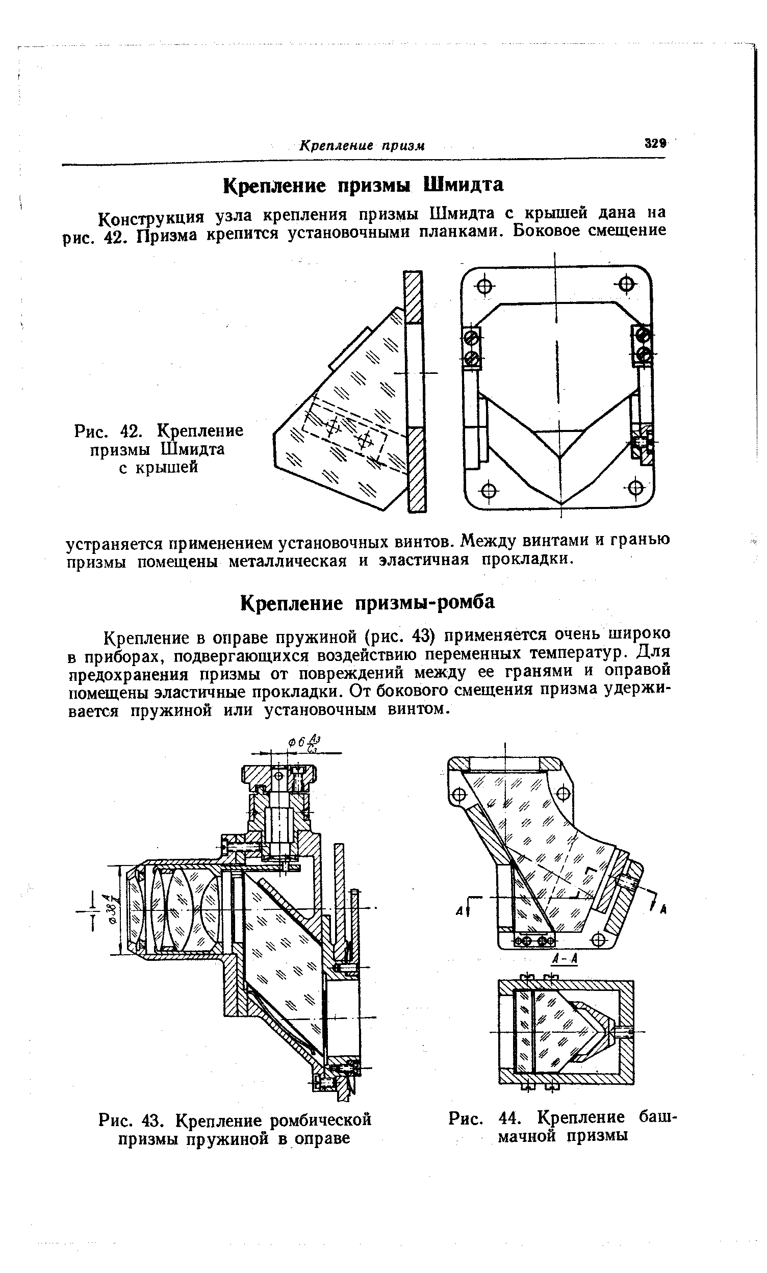 Рис. 43. Крепление ромбической призмы пружиной в оправе
