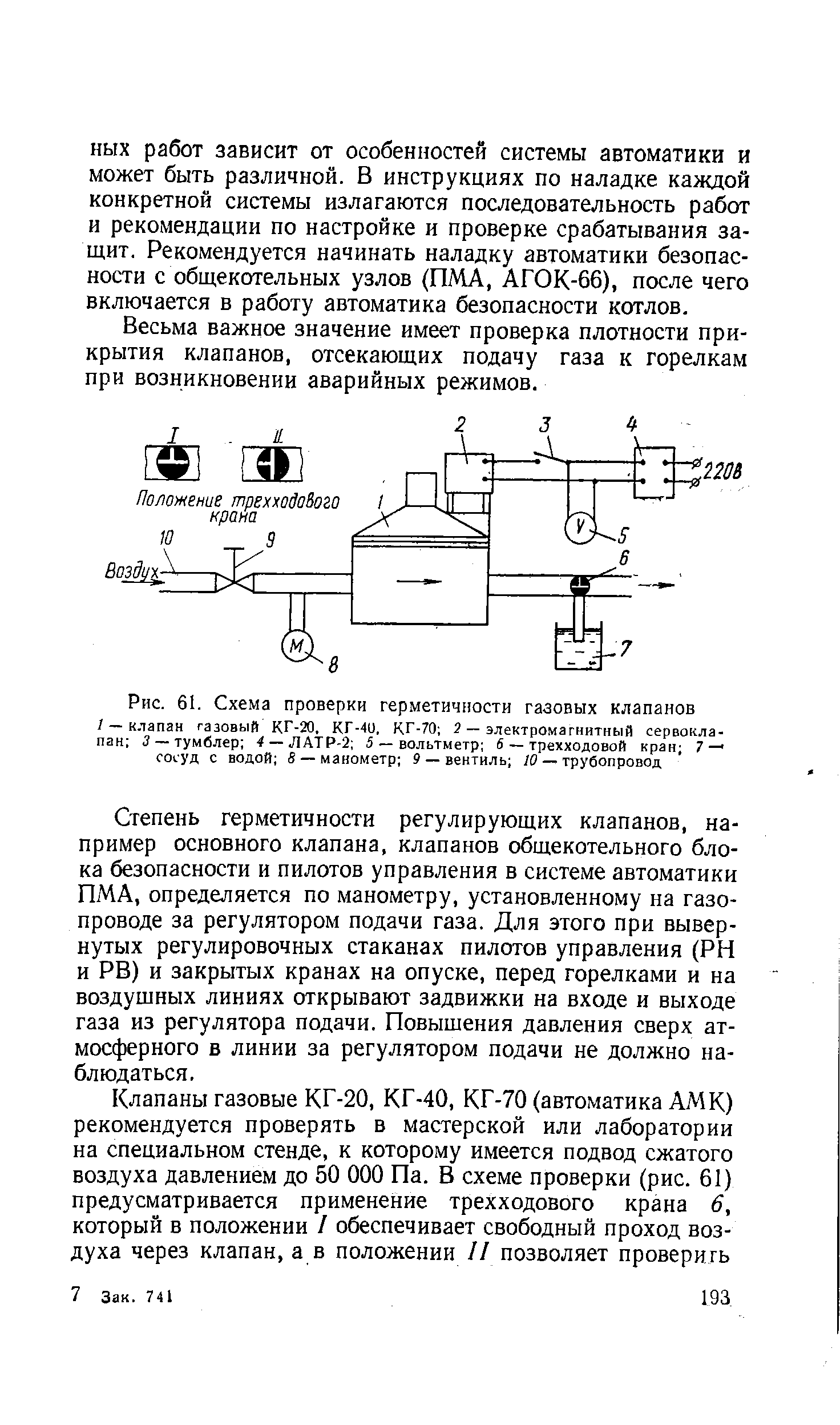 Рис. 61, Схема проверки герметичности газовых клапанов

