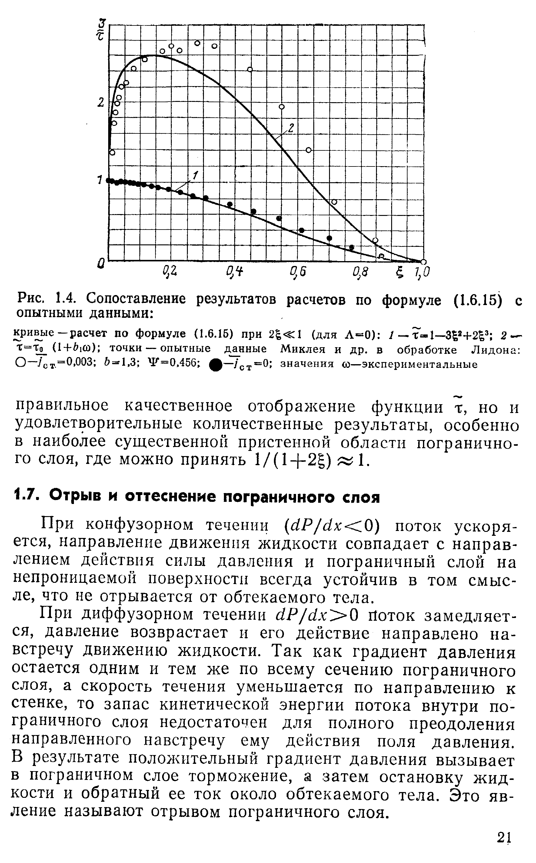 При конфузорном течении (йР/йхСО) поток ускоряется, направление движения жидкости совпадает с направлением действия силы давления и пограничный слой на непроницаемой поверхности всегда устойчив в том смысле, что не отрывается от обтекаемого тела.
