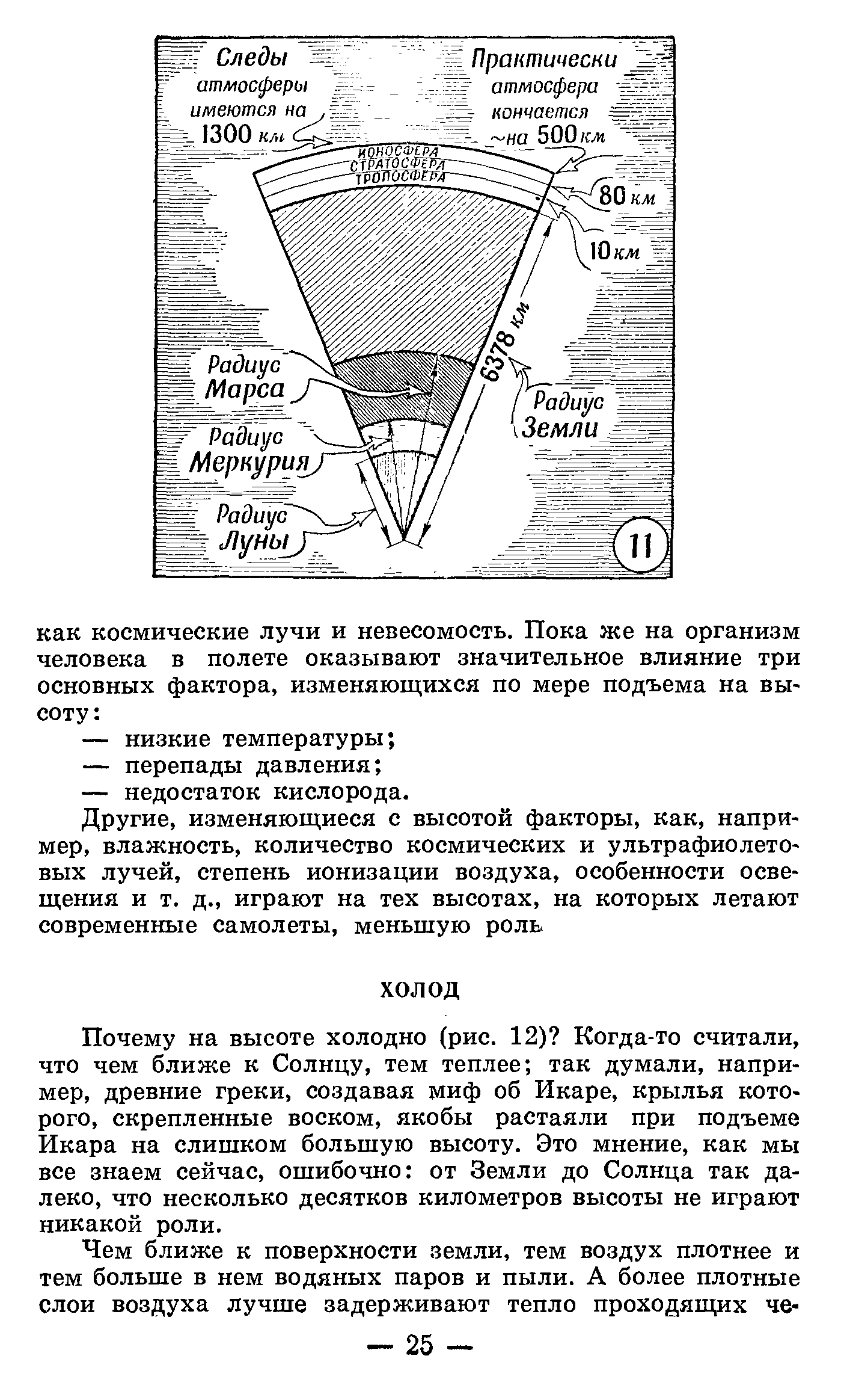 Почему на высоте холодно (рис. 12) Когда-то считали, что чем ближе к Солнцу, тем теплее так думали, например, древние греки, создавая миф об Икаре, крылья которого, скрепленные воском, якобы растаяли при подъеме Икара на слишком большую высоту. Это мнение, как мы все знаем сейчас, ошибочно от Земли до Солнца так далеко, что несколько десятков километров высоты не играют никакой роли.
