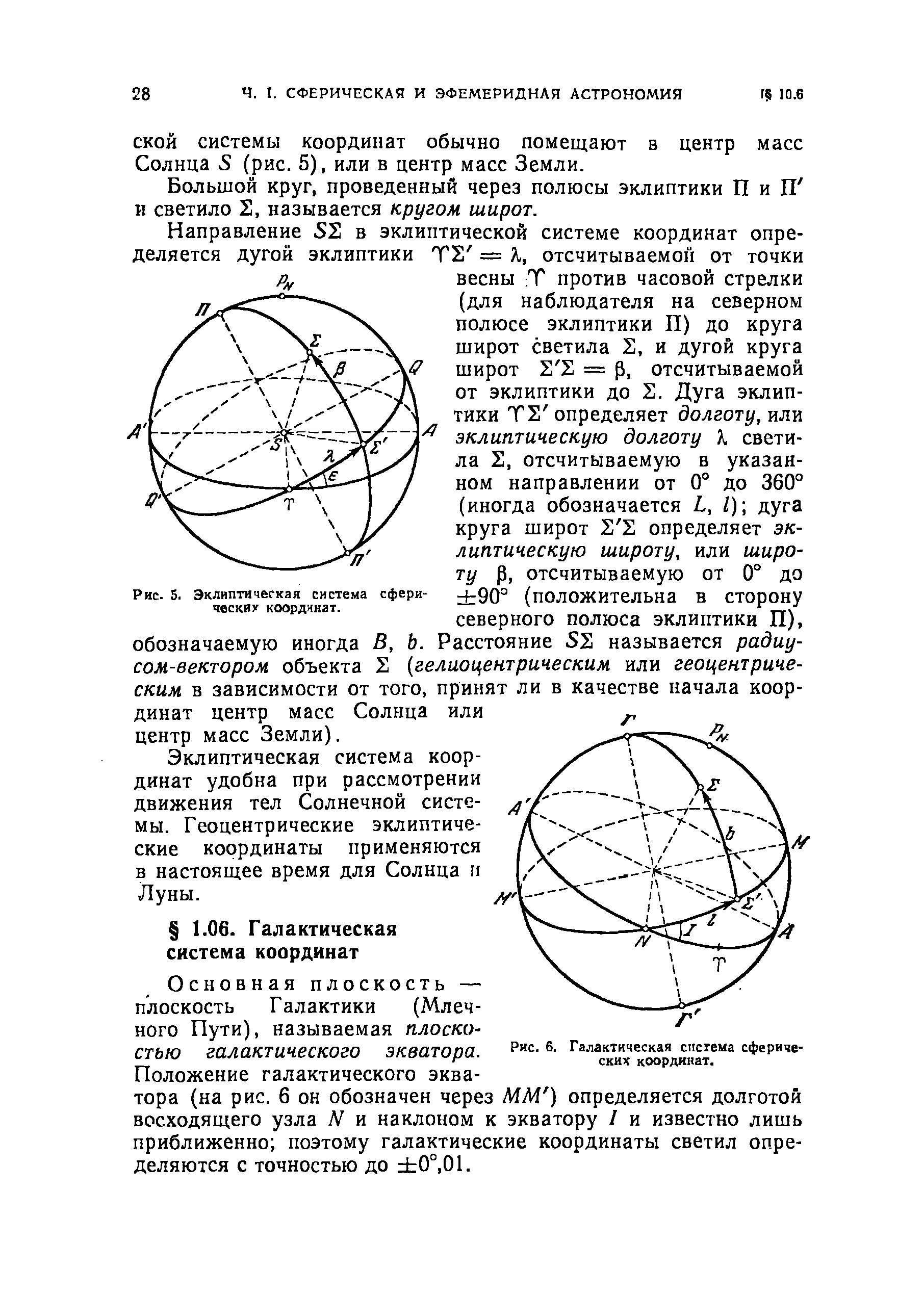 Рис. 5. Эклиптическая система сферических координат.
