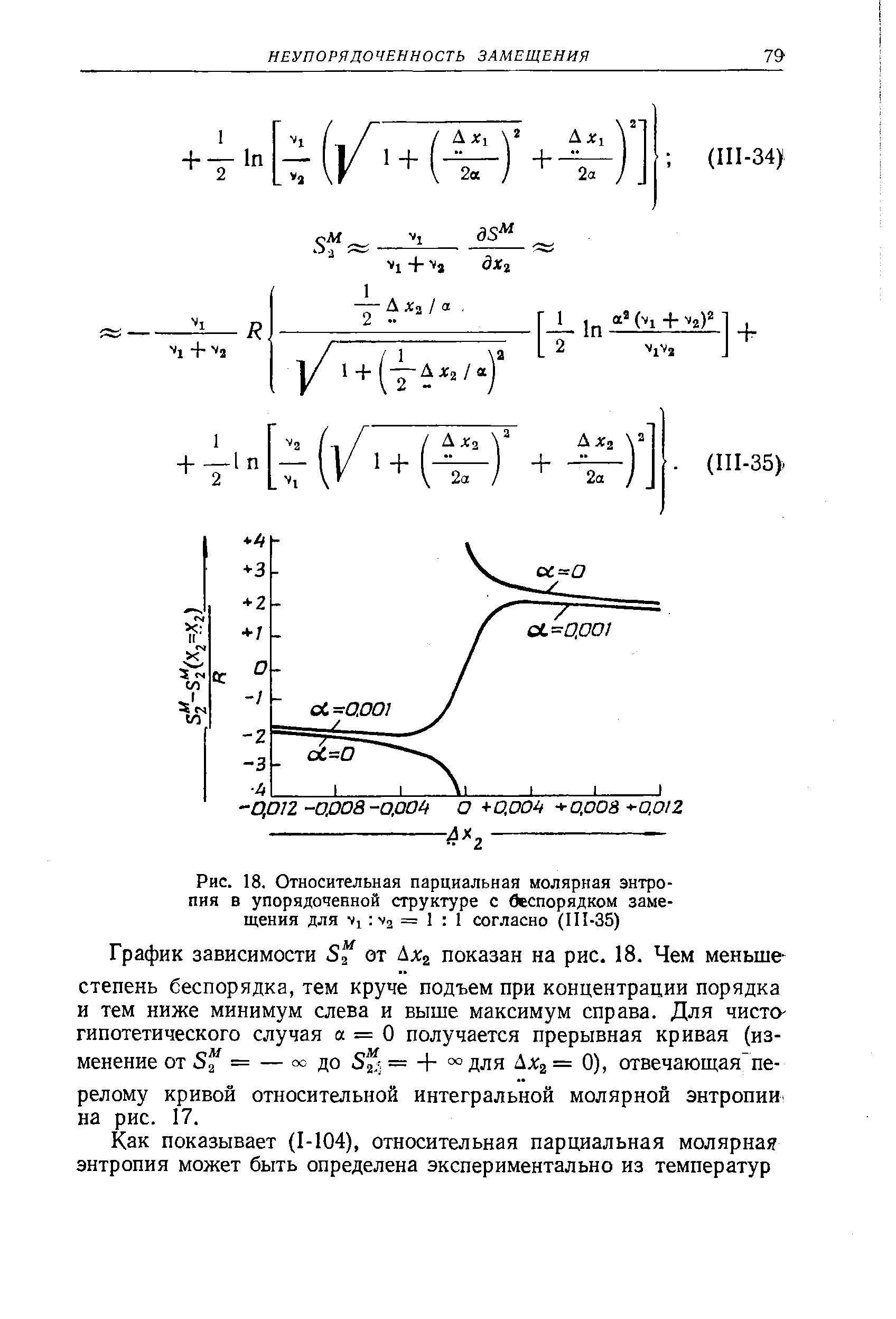 Рис. 18. Относительная парциальная молярная энтропия в упорядоченной структуре с беспорядком замещения для vi V2 = 1 1 согласно (III-35)

