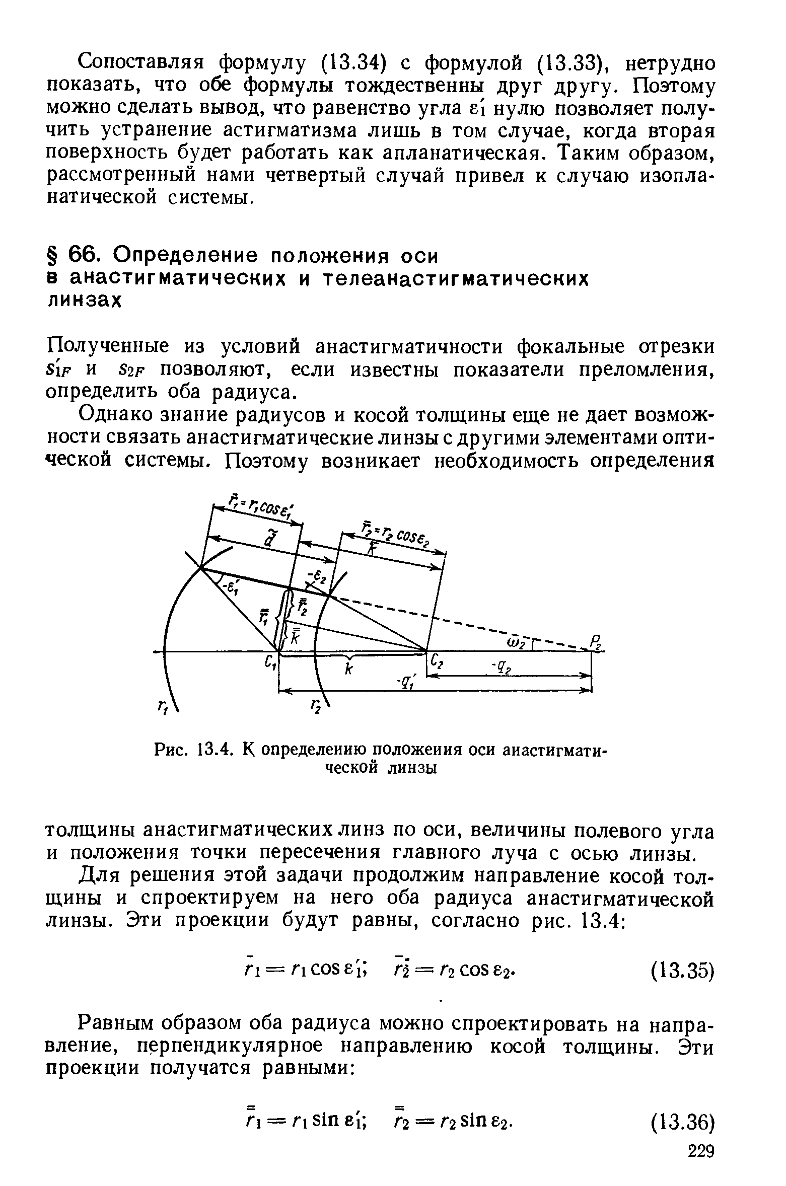 Рис. 13.4. К определению положения оси анастигматической линзы
