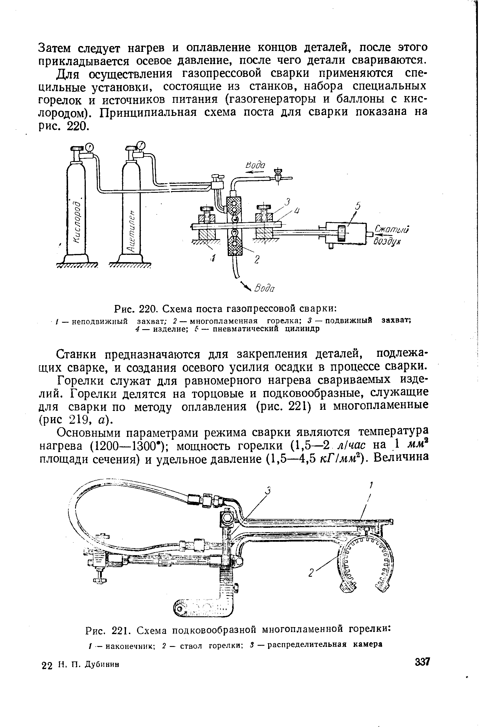 Рис. 220. Схема поста газопрессовой сварки 
