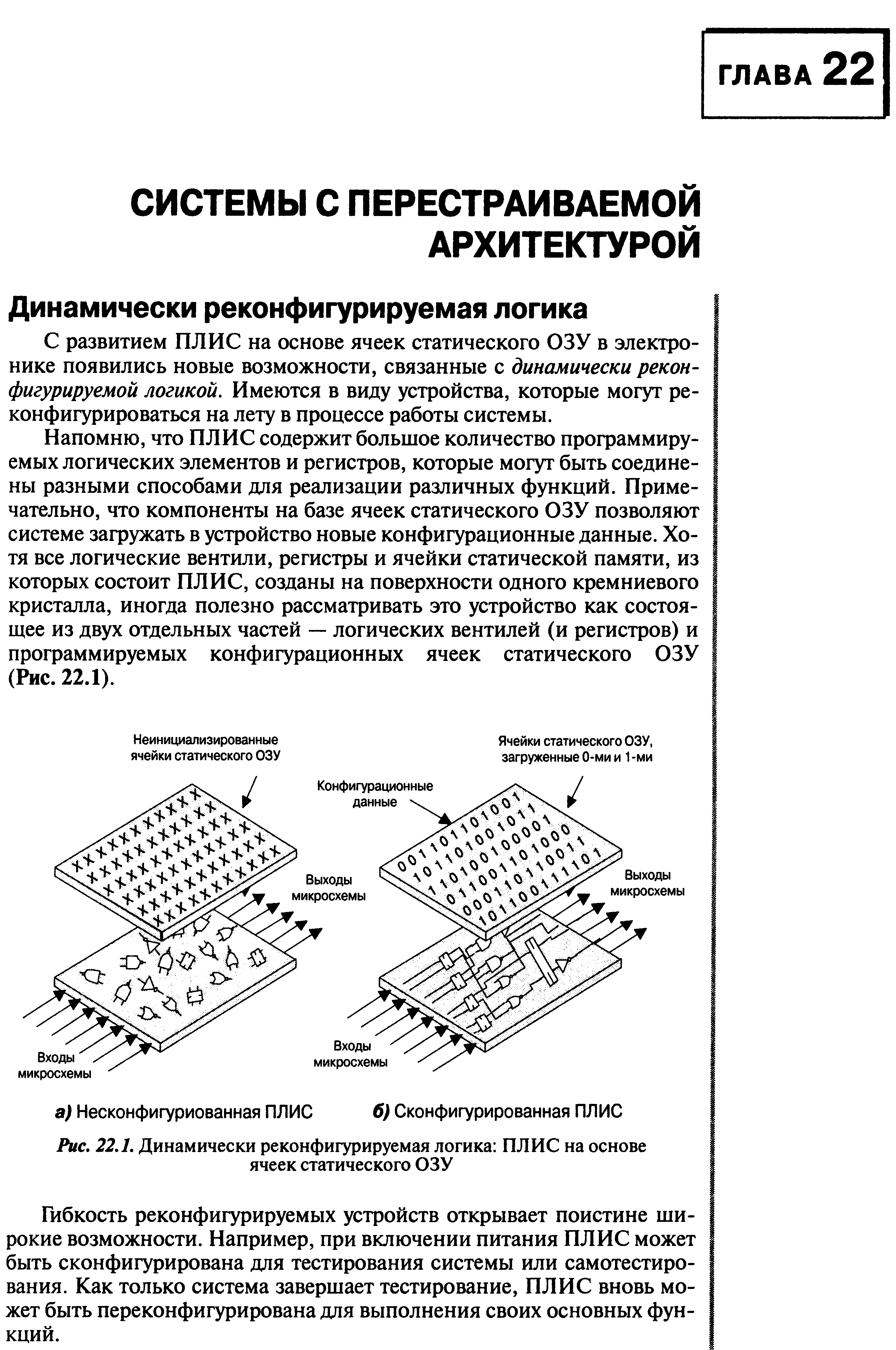 С развитием ПЛИС на основе ячеек статического ОЗУ в электронике появились новые возможности, связанные с динамически реконфигурируемой логикой. Имеются в виду устройства, которые могут реконфигурироваться на лету в процессе работы системы.
