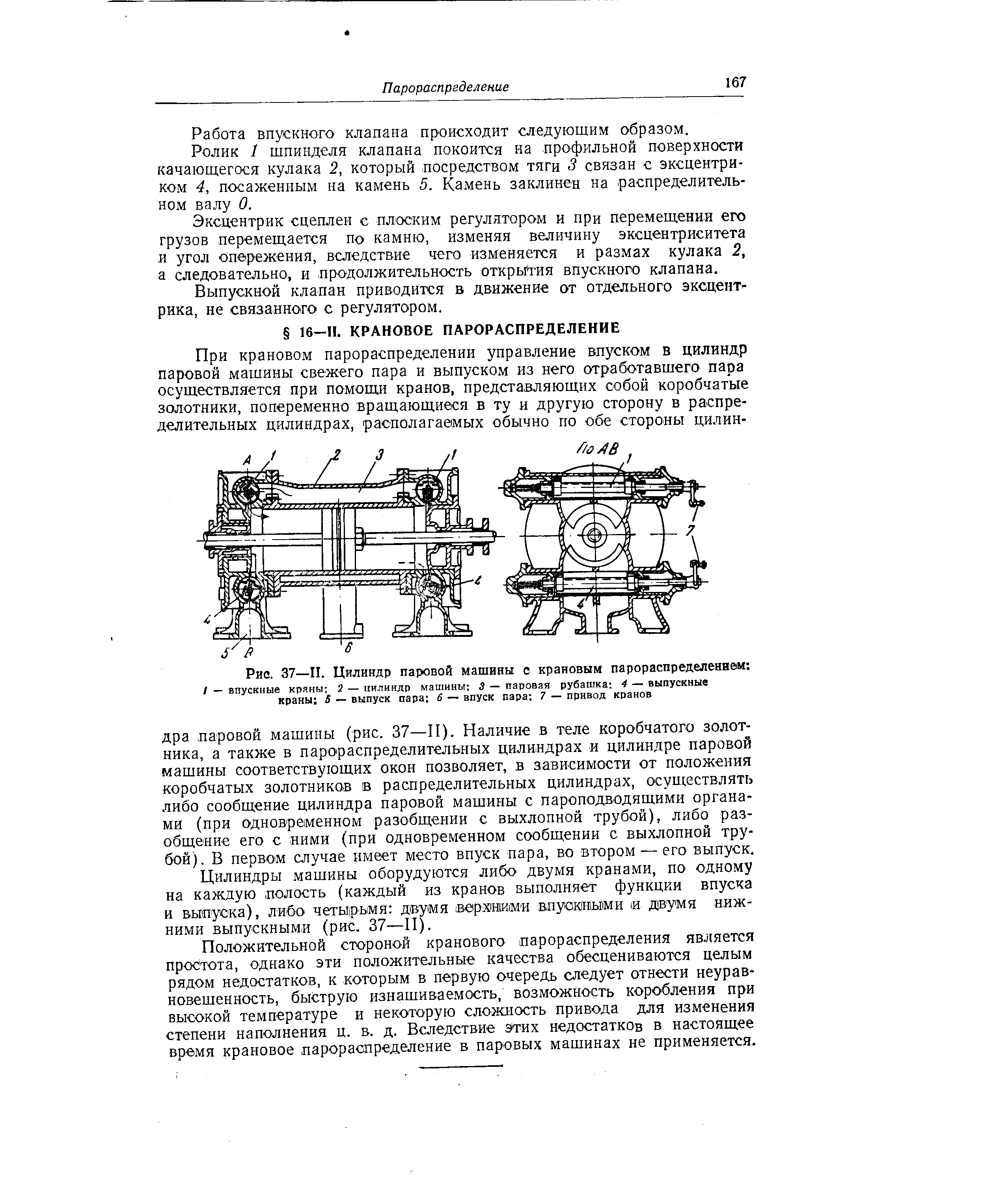 Рис. 37—П. Цилиндр парювой машины с крановым парораспределением 
