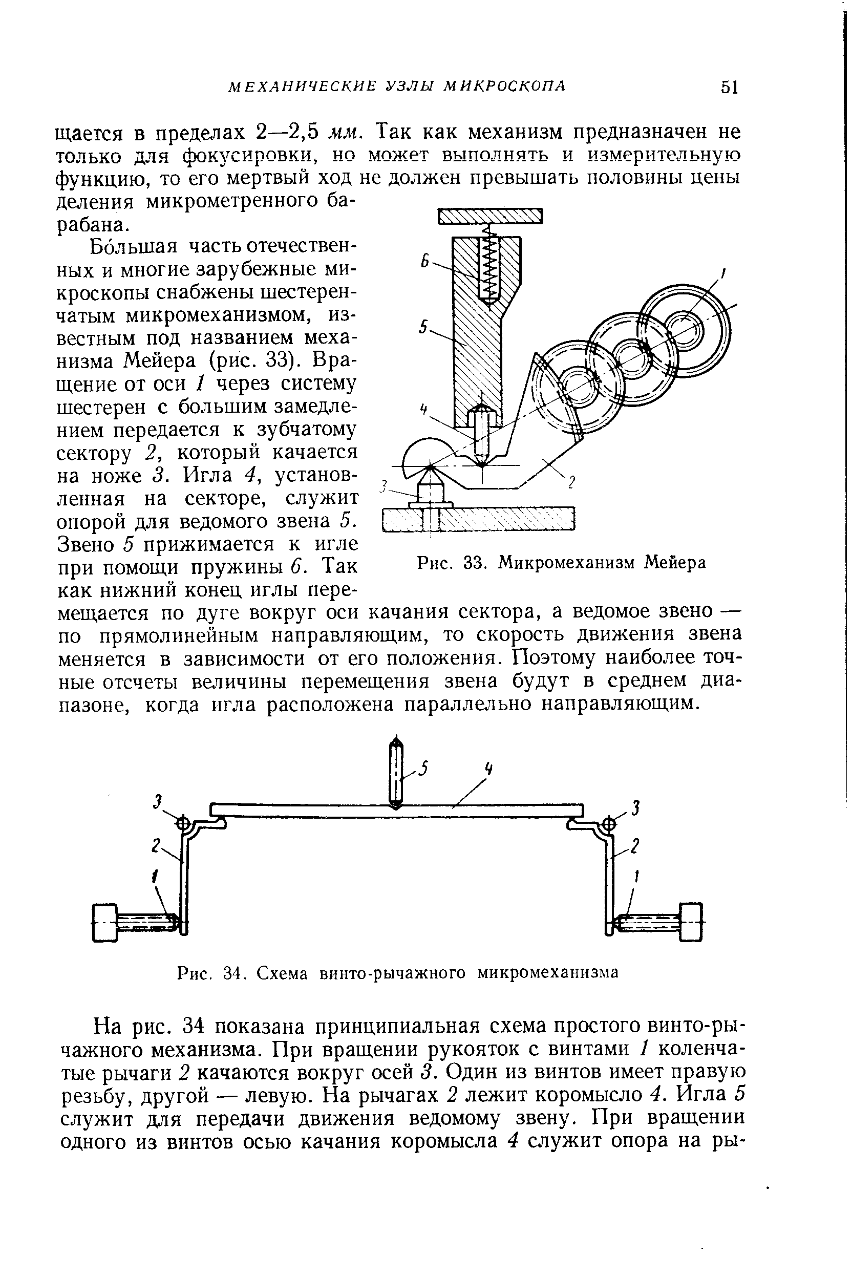 Рис. 34, Схема винто-рычажного микромеханизма
