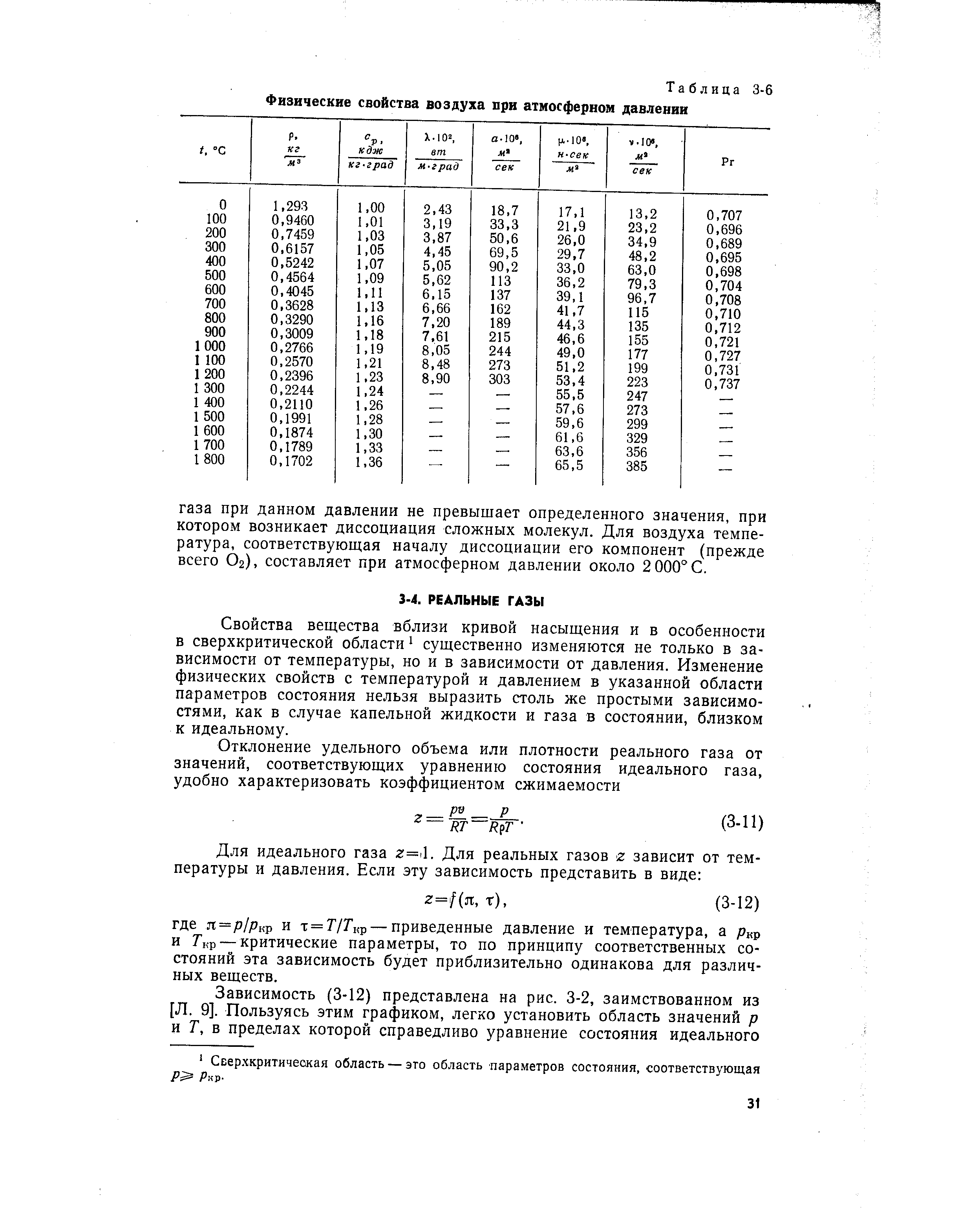 Свойства вещества вблизи кривой насыщения и в особенности в сверхкритической области существенно изменяются не только в зависимости от температуры, но и в зависимости от давления. Изменение физических свойств с температурой и давлением в указанной области параметров состояния нельзя выразить столь же простыми зависимостями, как в случае капельной жидкости и газа в состоянии, близком к идеальному.
