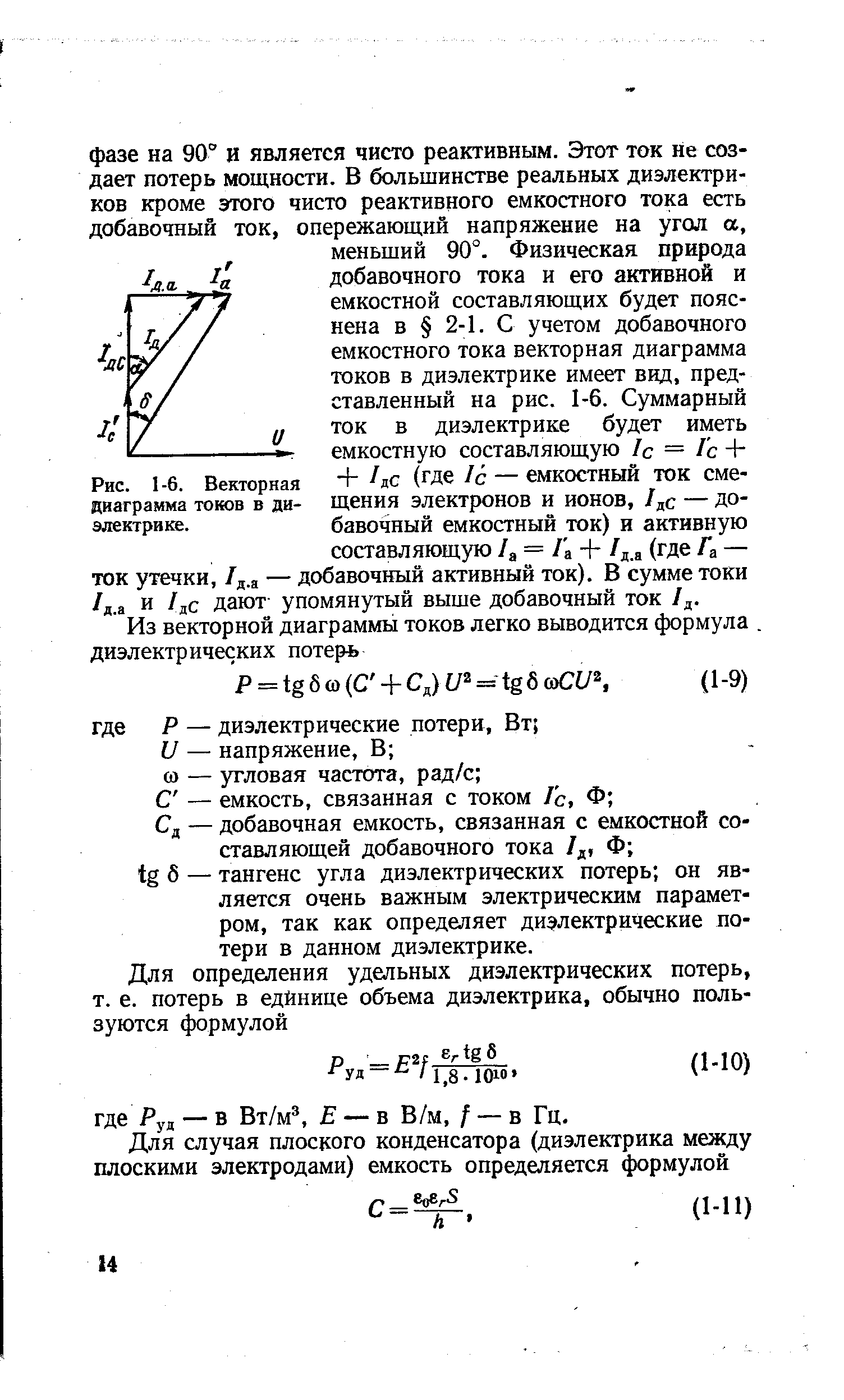 Рис. 1-6. <a href="/info/19381">Векторная диаграмма</a> токов в диэлектрике.
