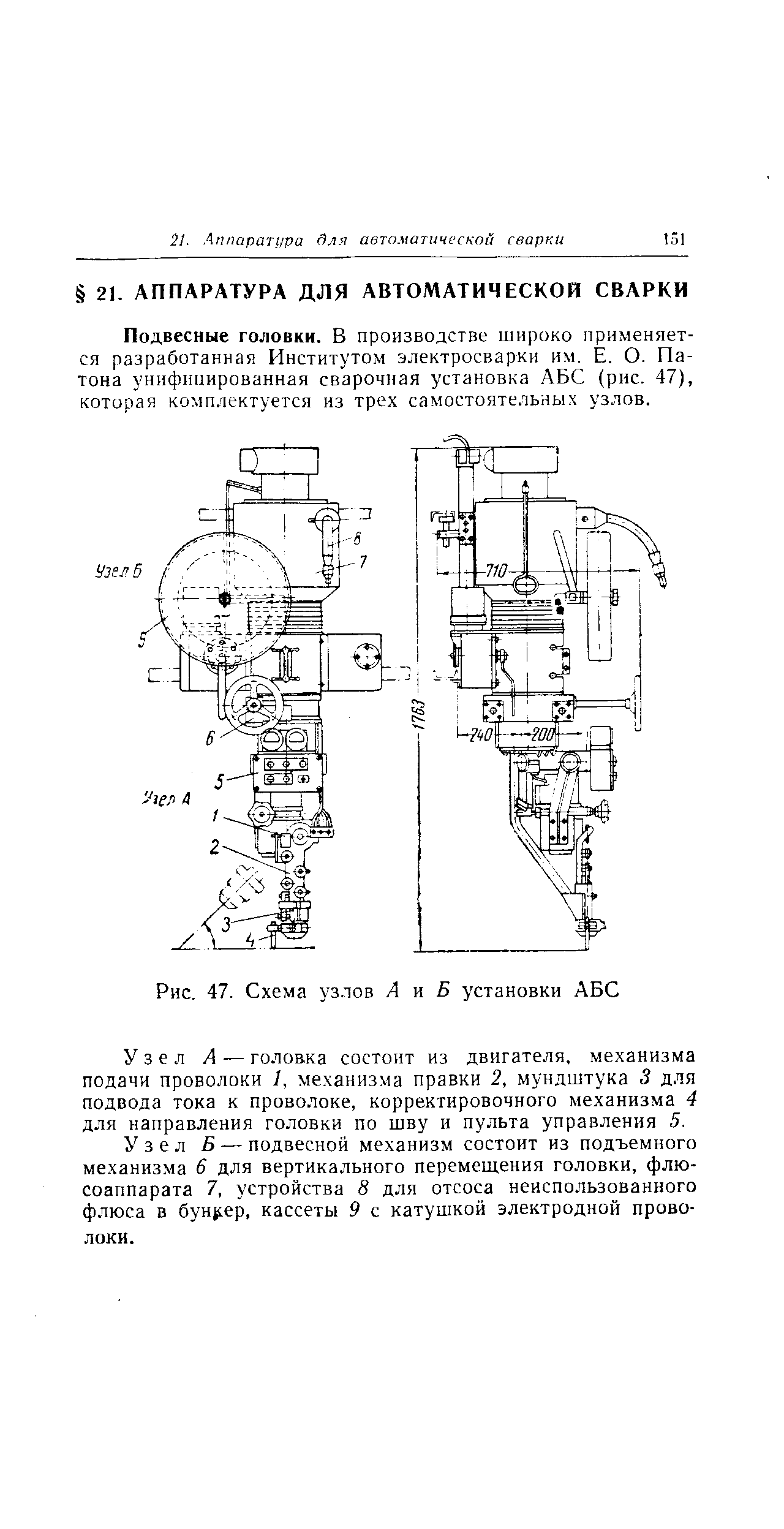 Подвесные головки. В производстве широко применяется разработанная Институтом электросварки им. Е. О. Патона унифицированная сварочная установка АБС (рис. 47), которая комплектуется нз трех самостоятельных узлов.
