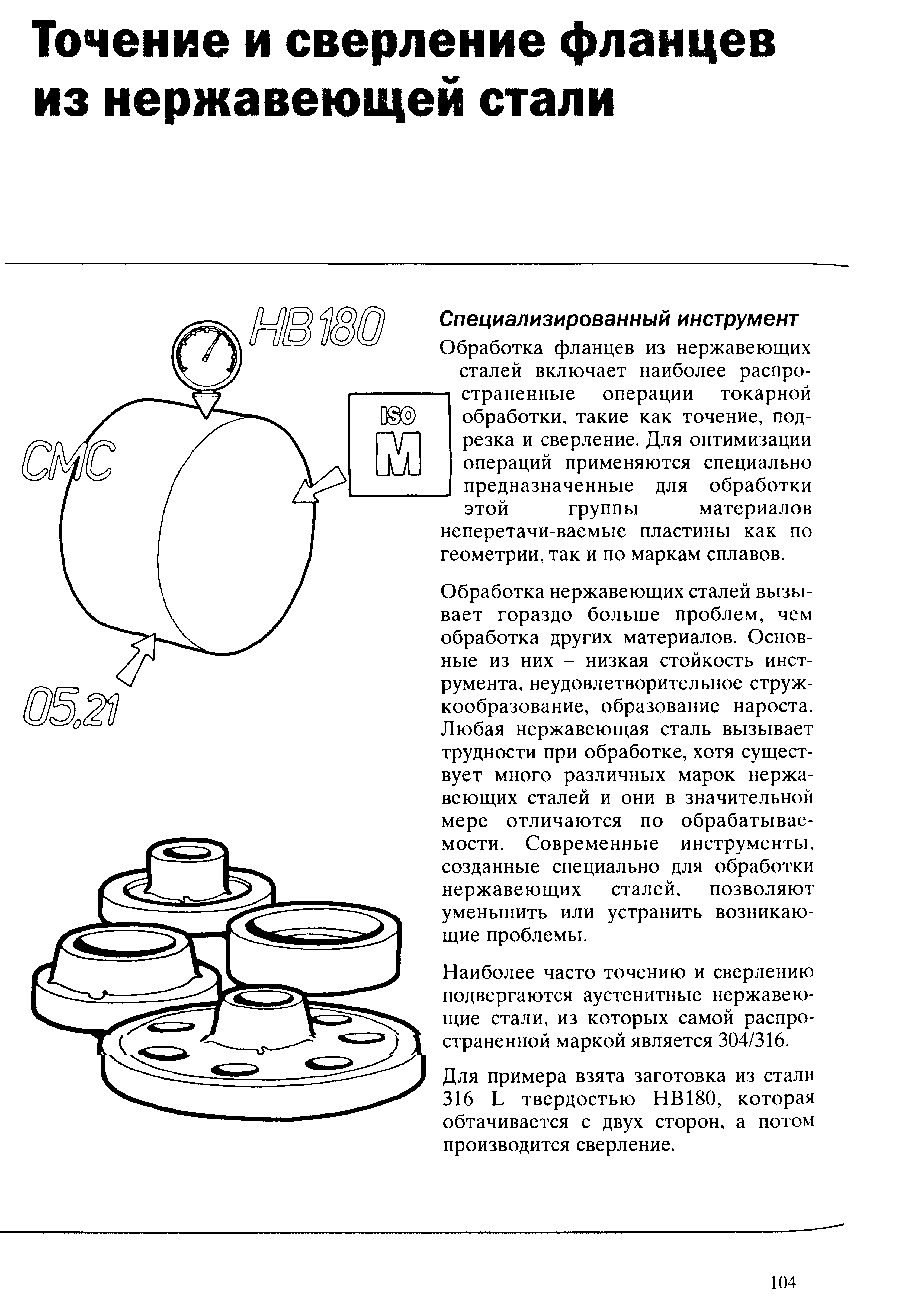 Обработка фланцев из нержавеющих сталей включает наиболее распространенные операции токарной обработки, такие как точение, подрезка и сверление. Для оптимизации операций применяются специально предназначенные для обработки этой группы материалов неперетачи-ваемые пластины как по геометрии, так и по маркам сплавов.
