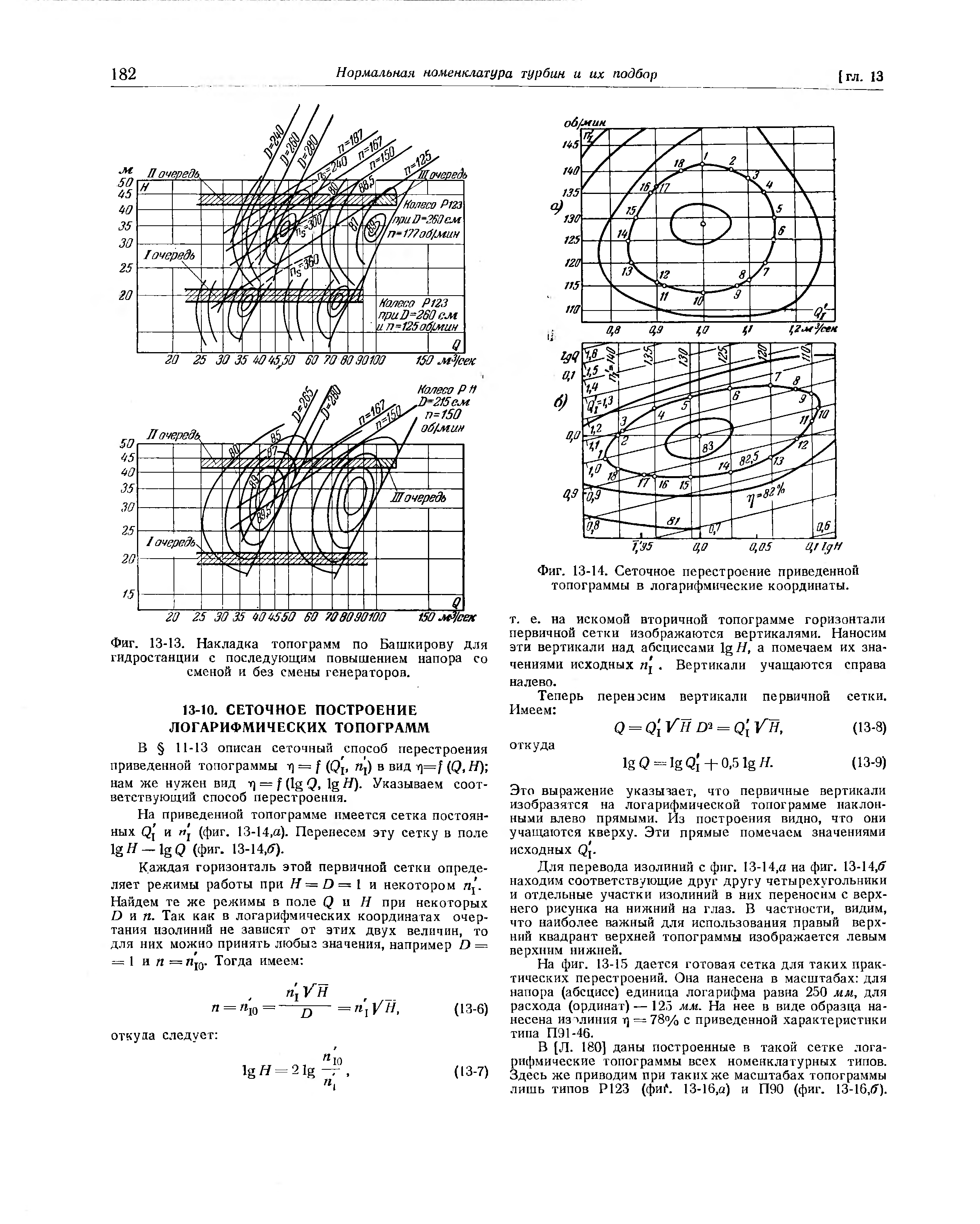 Фиг. 13-14. Сеточное перестроение приведенной топограммы в логарифмические координаты.
