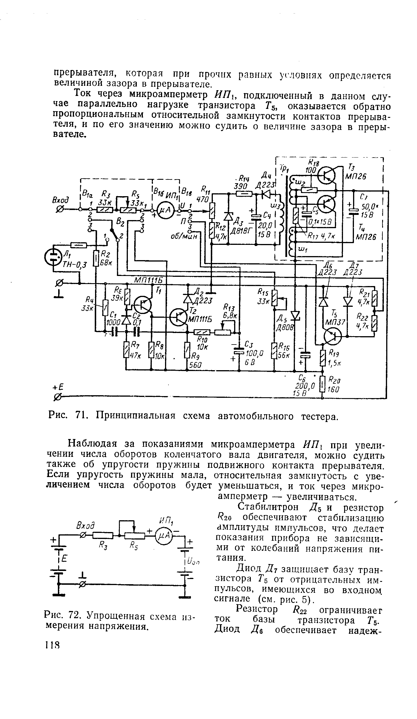 Рис. 71. <a href="/info/4763">Принципиальная схема</a> автомобильного тестера.
