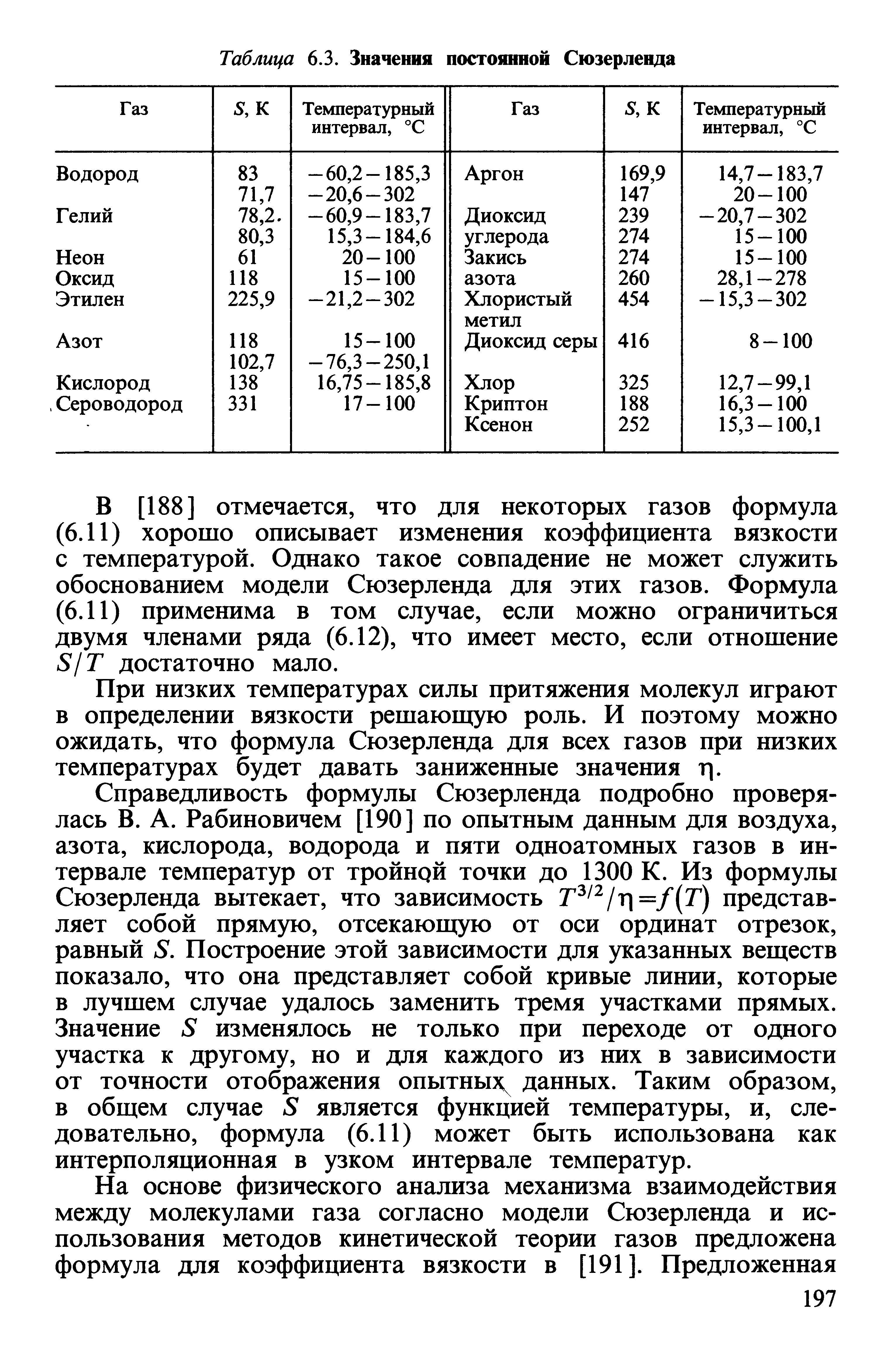 Таблица 6.3. Значения постоянной Сюзерленда
