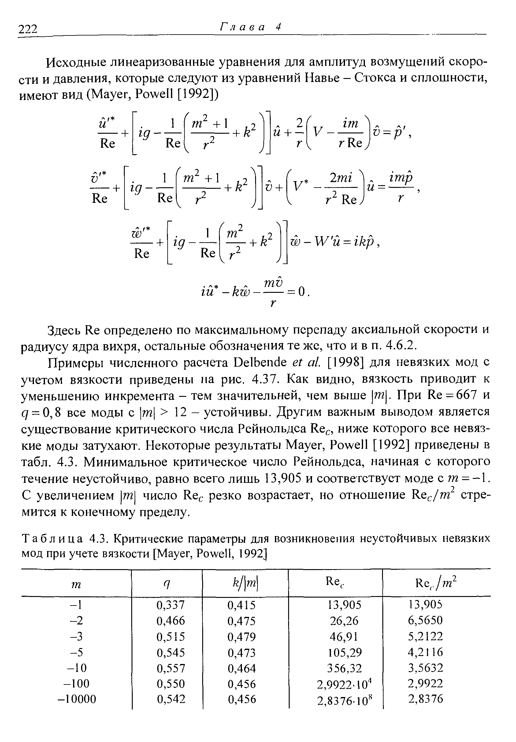 Здесь Re определено no максимальному перепаду аксиальной скорости и радиусу ядра вихря, остальные обозначения те же, что и в п. 4.6.2.
