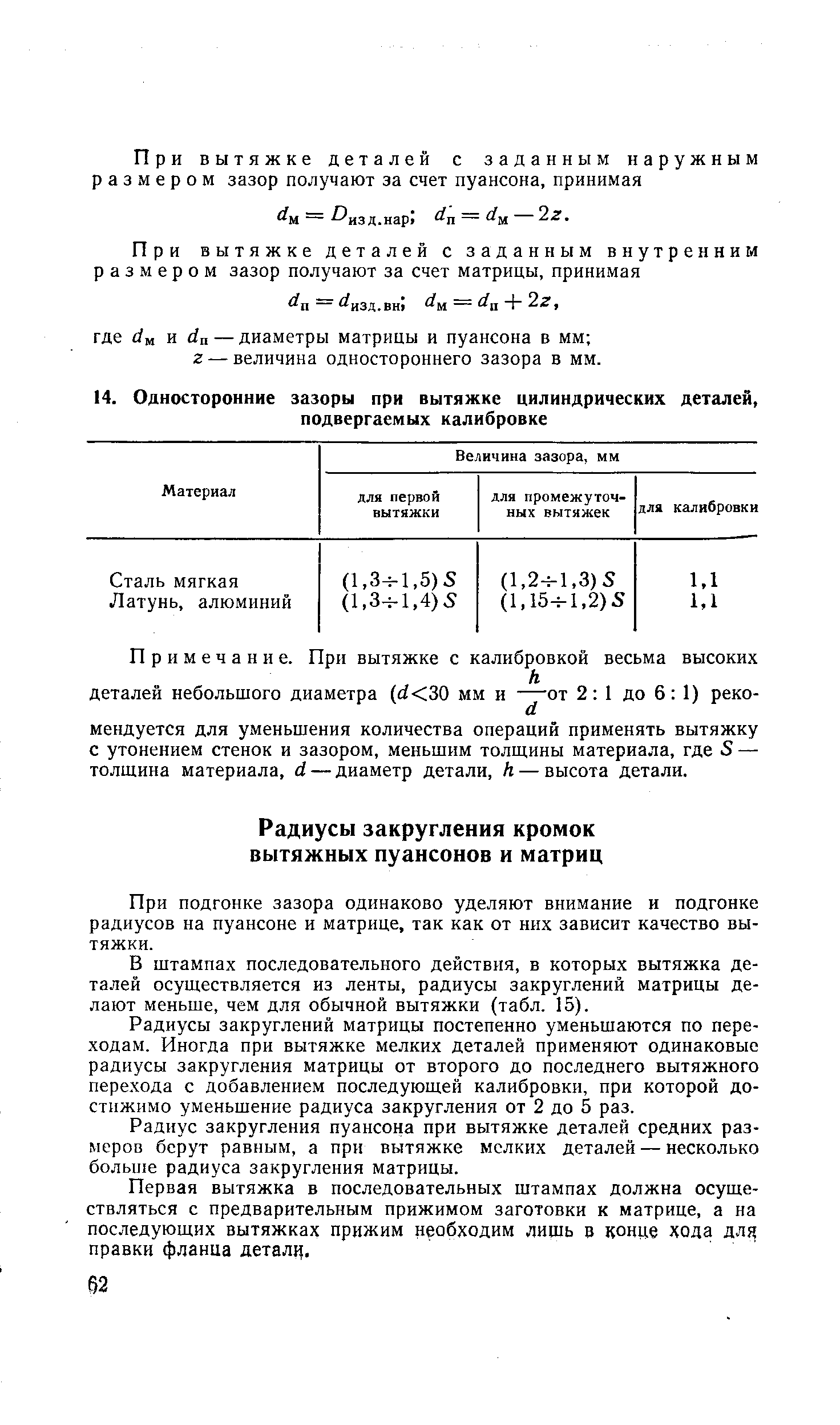 При подгонке зазора одинаково уделяют внимание и подгонке радиусов на пуансоне и матрице, так как от них зависит качество вытяжки.
