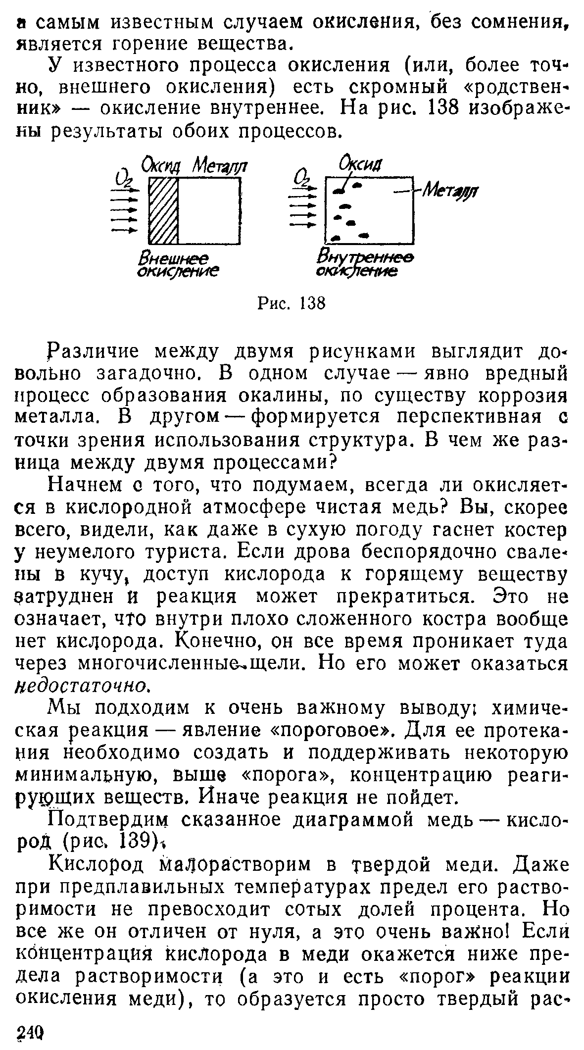 У известного процесса окисления (или, более точно, внешнего окисления) есть скромный родствен-ник — окисление внутреннее. На рис. 138 изображены результаты обоих процессов.
