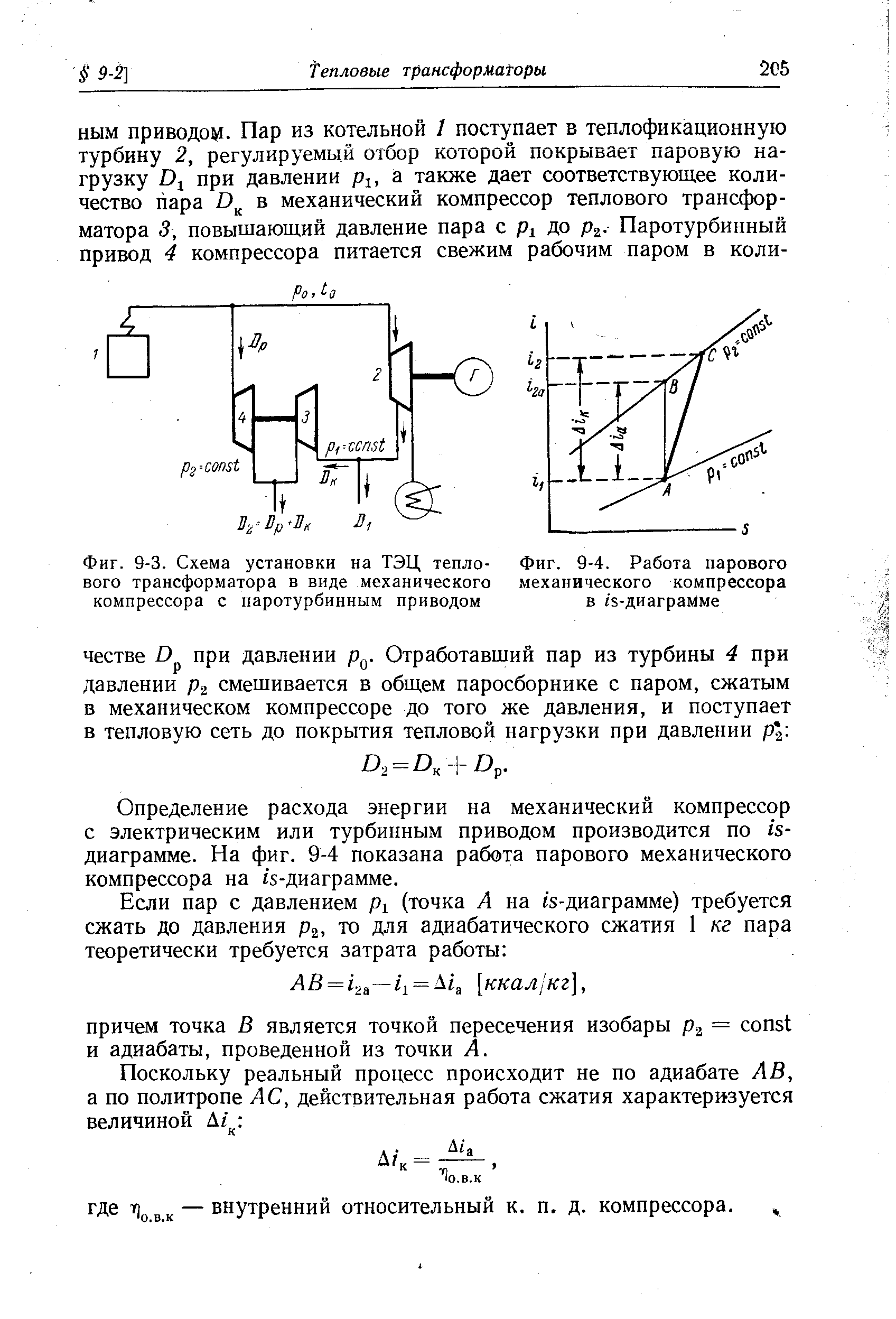 Фиг. 9-4. Работа парового механического компрессора в гз-диаграмме
