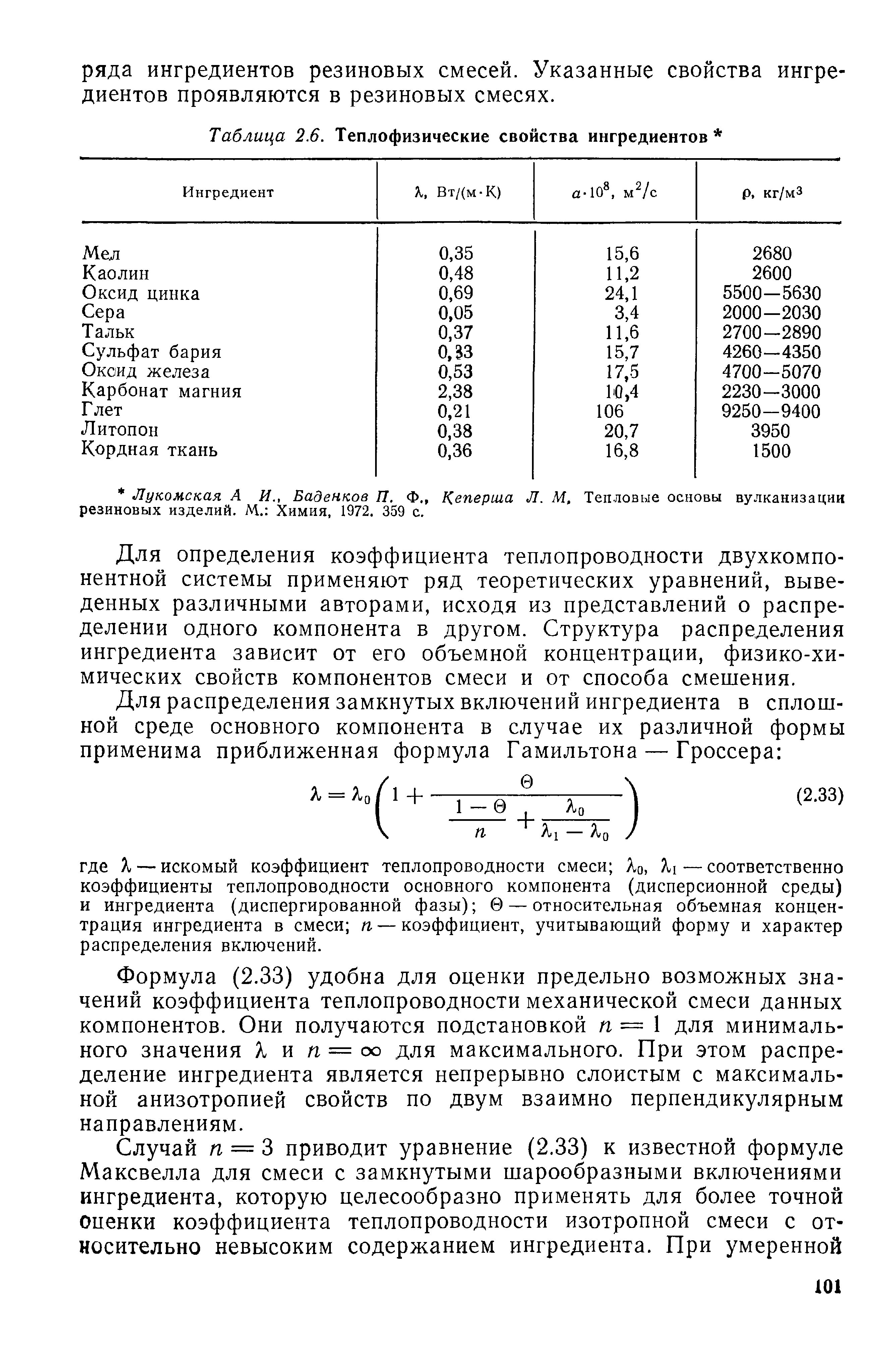 Для определения коэффициента теплопроводности двухкомпонентной системы применяют ряд теоретических уравнений, выведенных различными авторами, исходя из представлений о распределении одного компонента в другом. Структура распределения ингредиента зависит от его объемной концентрации, физико-химических свойств компонентов смеси и от способа смешения.
