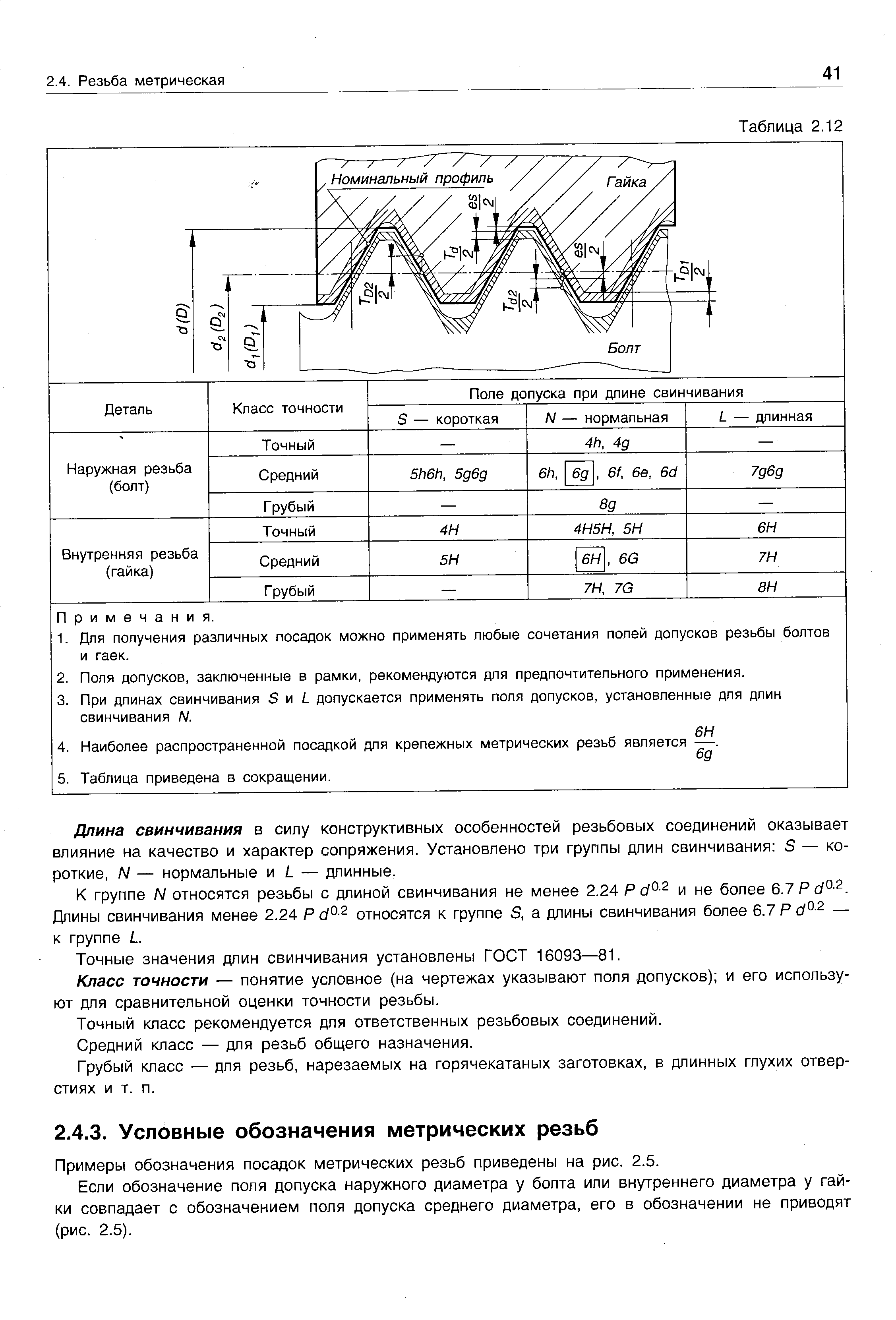 Примеры обозначения посадок метрических резьб приведены на рис. 2.5.
