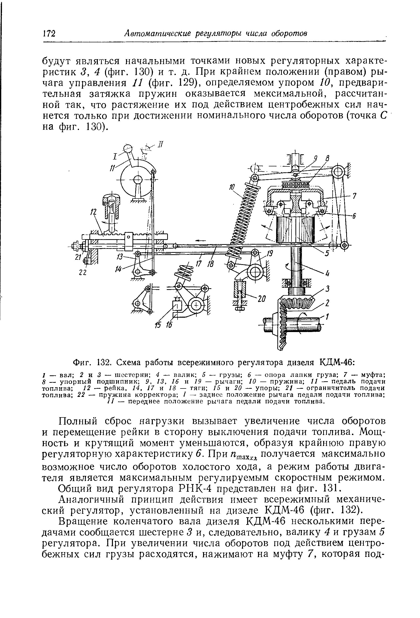 Фиг. 132. Схема работы всережимного регулятора дизеля КДМ-46 

