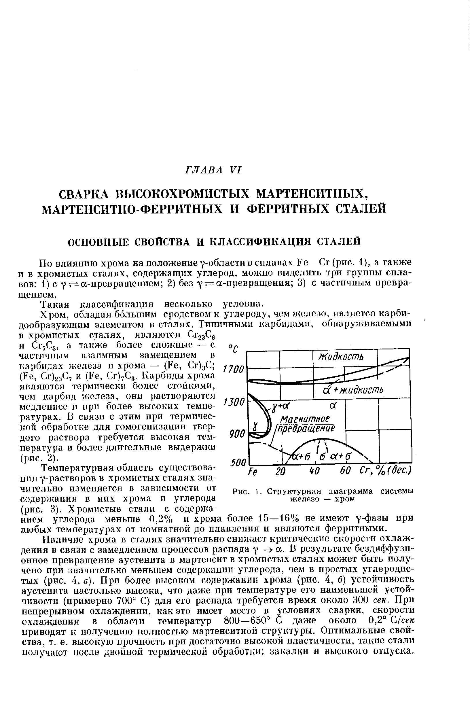 По влиянию хрома на положение у-области в сплавах Ре—Сг (рис. 1), а также и в хромистых сталях, содержащих углерод, можно выделить три группы сплавов 1) с -у =а-превращением 2) без =а-превращения 3) с частичным иревра-щенпем.
