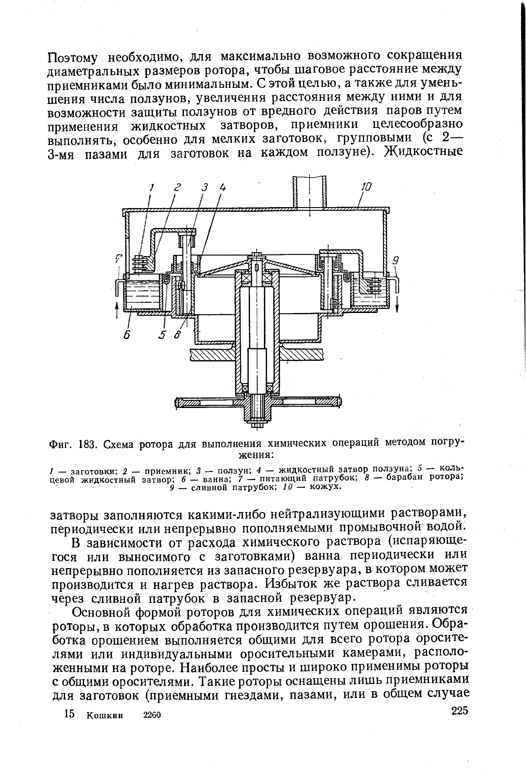 Фиг. 183. Схема ротора для выполнения химических операций методом погружения 
