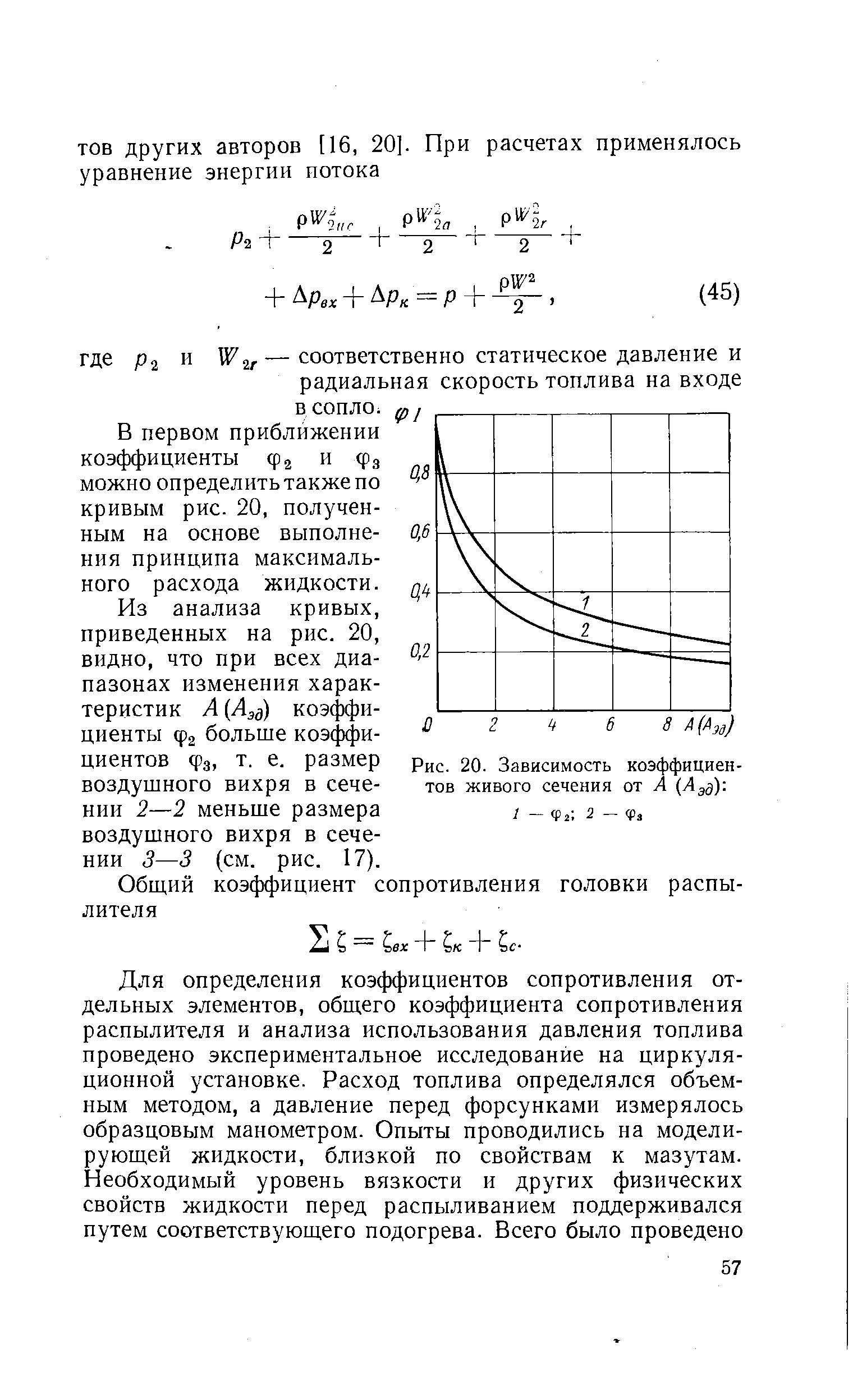 Рис. 20. Зависимость коэффициентов живого сечения от А (А ) 
