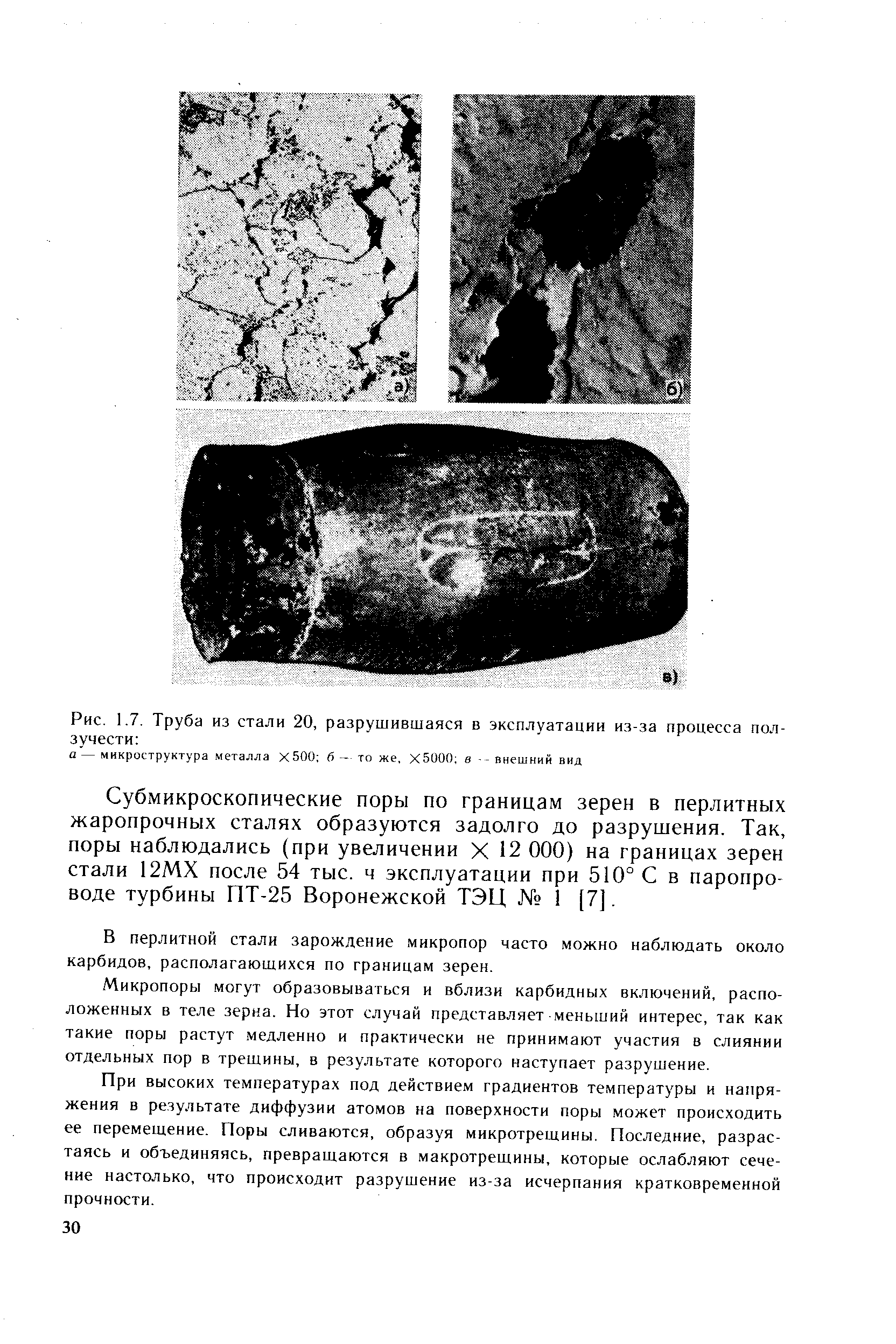 Виды разрушения стали. Трещины ползучести металла. Поры ползучести. Перлитные жаропрочные стали. Микропоры в металле.