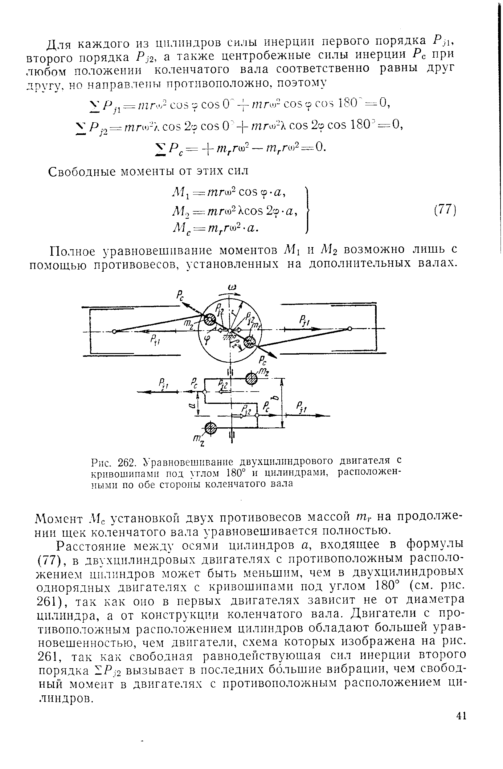 Момент Мс установкой двух противовесов массой т,- на продолжении щек коленчатого вала уравновешивается полностью.

