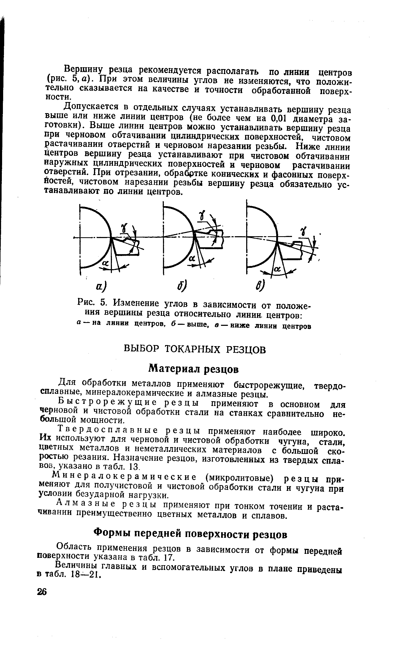 Для обработки металлов применяют быстрорежущие, твердосплавные, минералокерамические и алмазные резцы.
