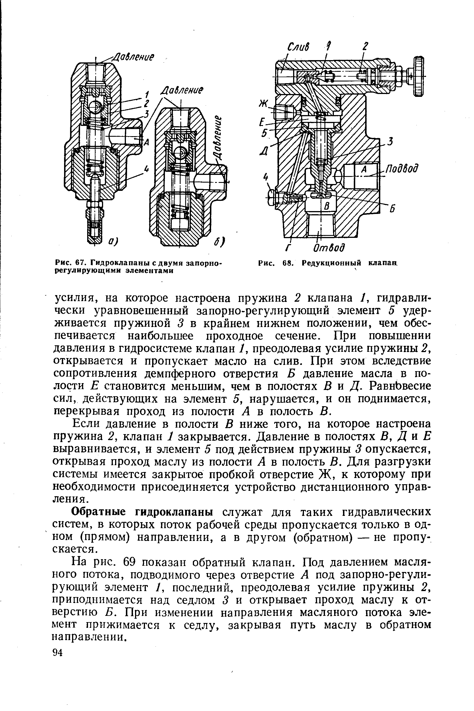 Рис. 67. Гидроклапаны с двумя запорно регулирующими элементами
