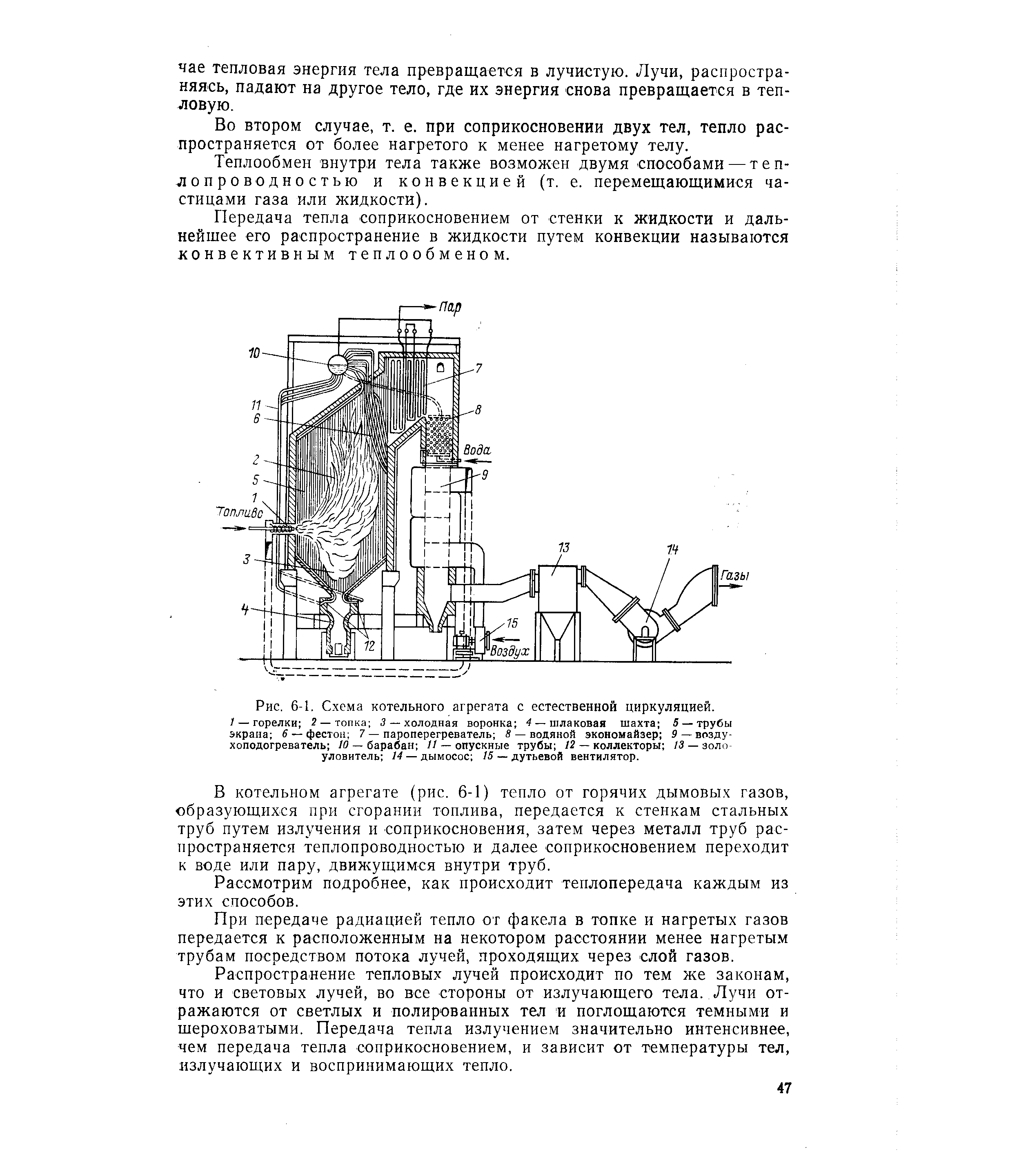 Рис. 6-1, Схема котельного агрегата с естественной циркуляцией.
