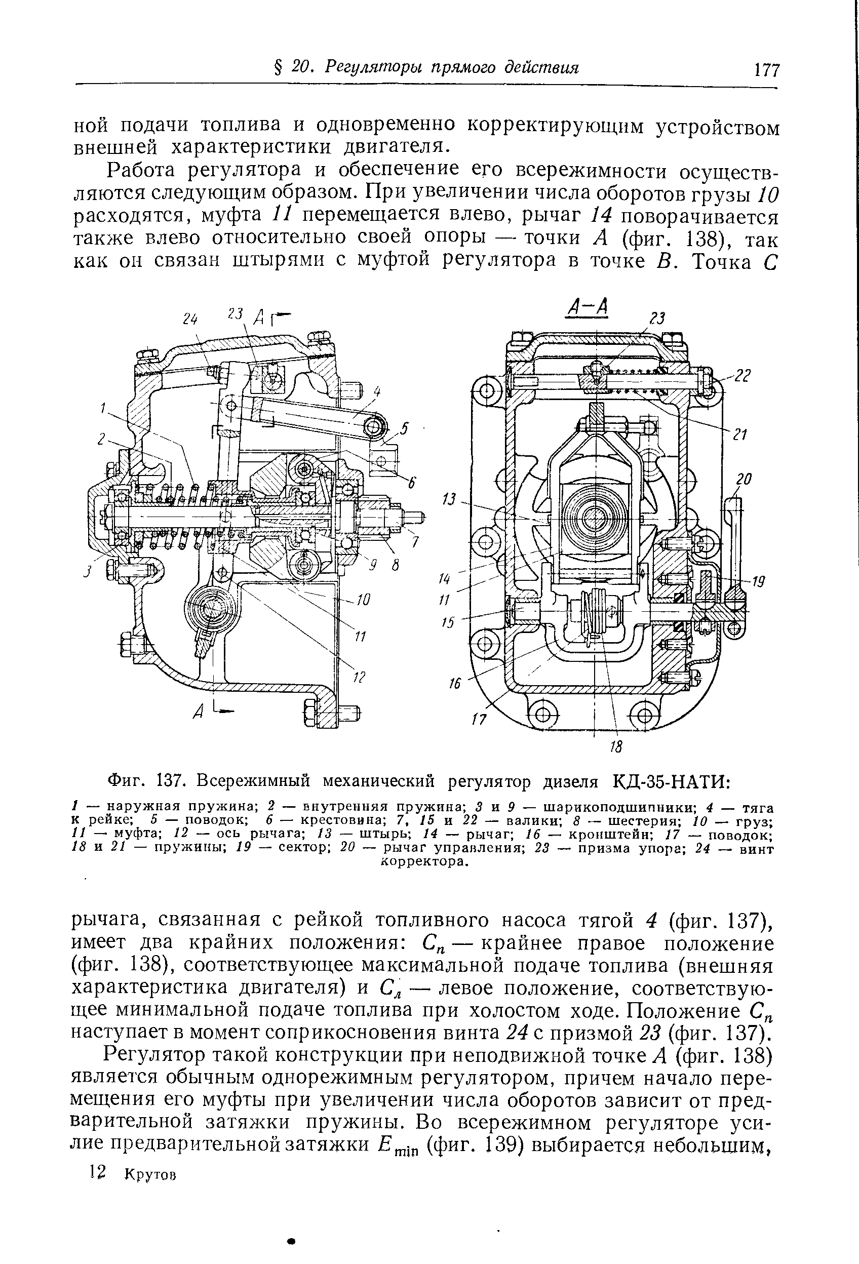 Фиг. 137. Всережимный механический регулятор дизеля КД-35-НАТИ 
