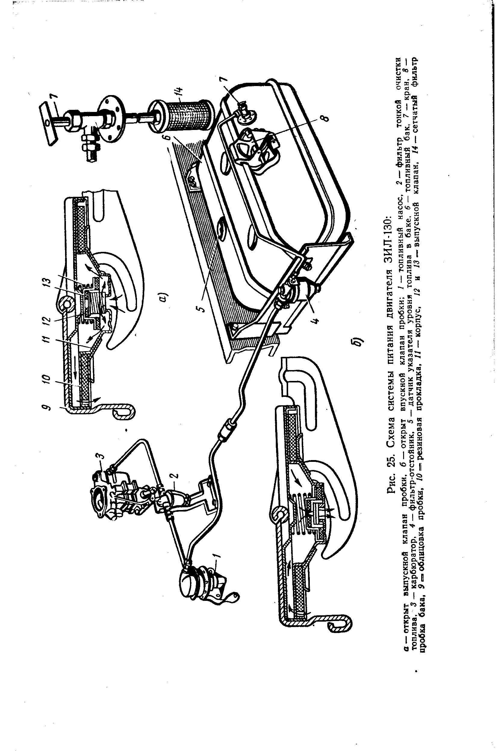Рис. 25. Схема системы питания двигателя ЗИЛ-130 

