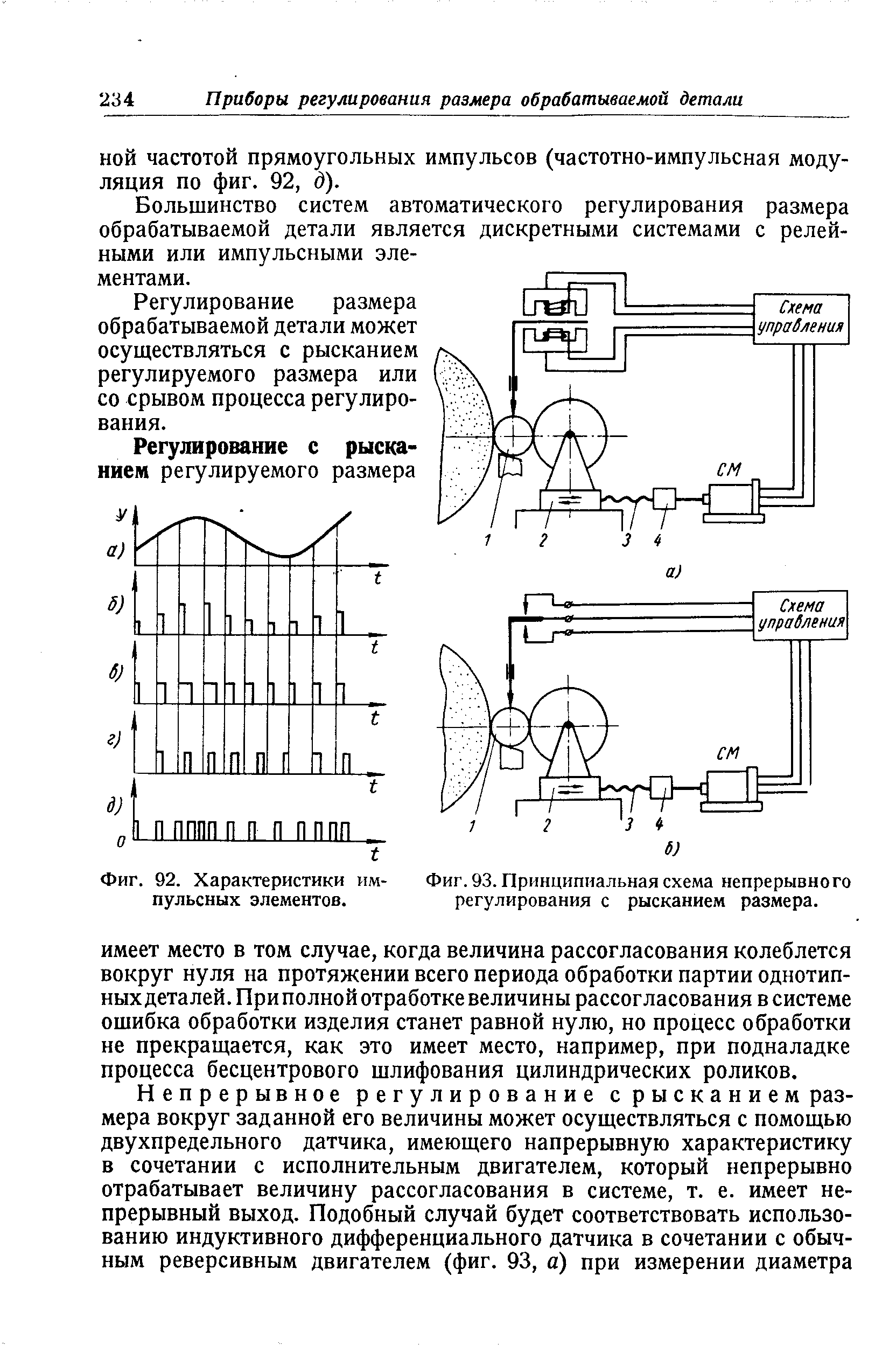 Фиг. 93. <a href="/info/4763">Принципиальная схема</a> <a href="/info/220206">непрерывного регулирования</a> с рысканием размера.
