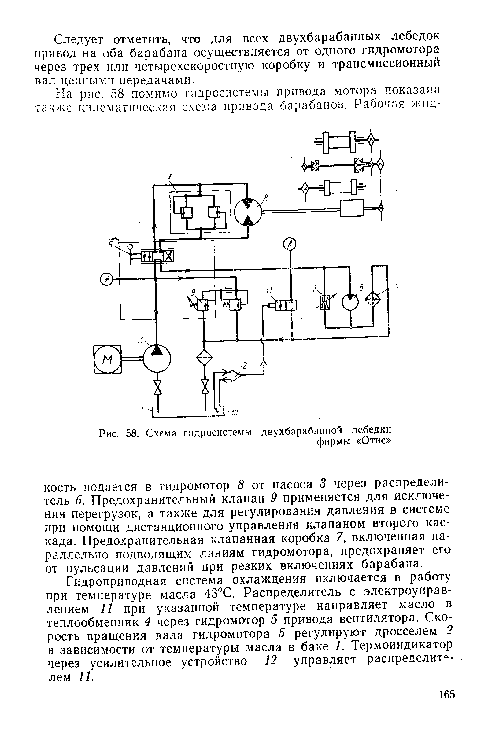 Рис. 58. Схема гидросистемы двухбарабанной лебедки