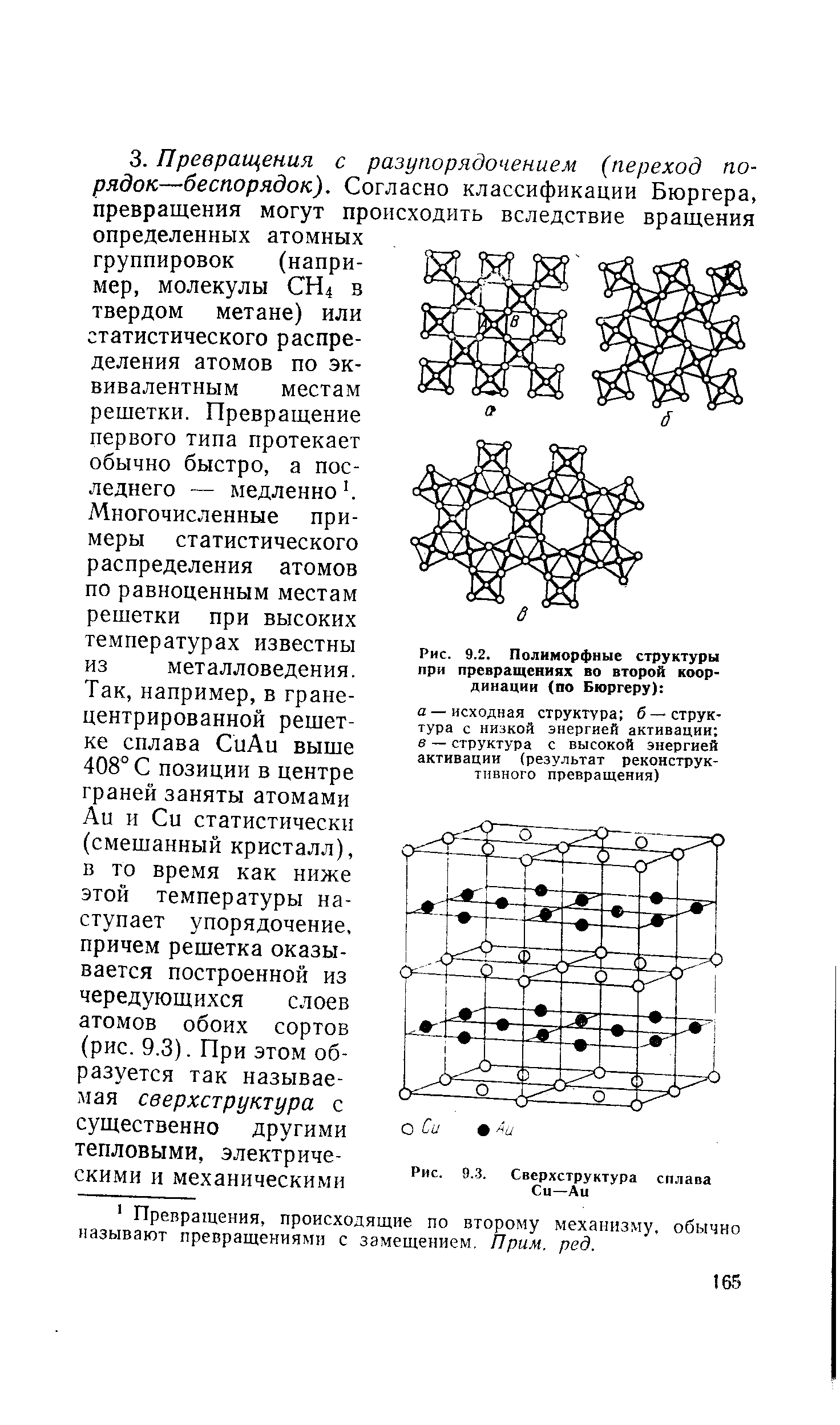 Рис. 9.2. Полиморфные структуры при превращениях во второй координации (по Бюргеру) 
