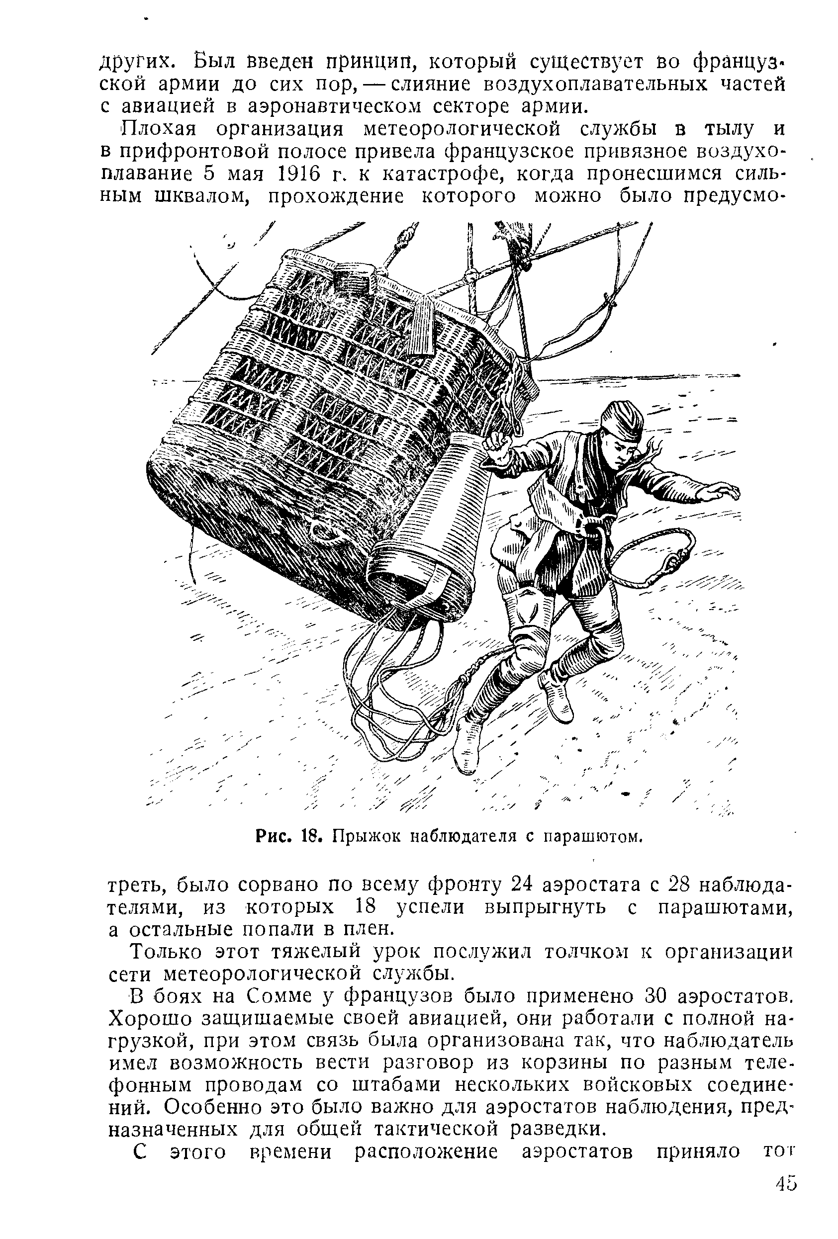 Рис. 18. Прыжок наблюдателя с парашютом.
