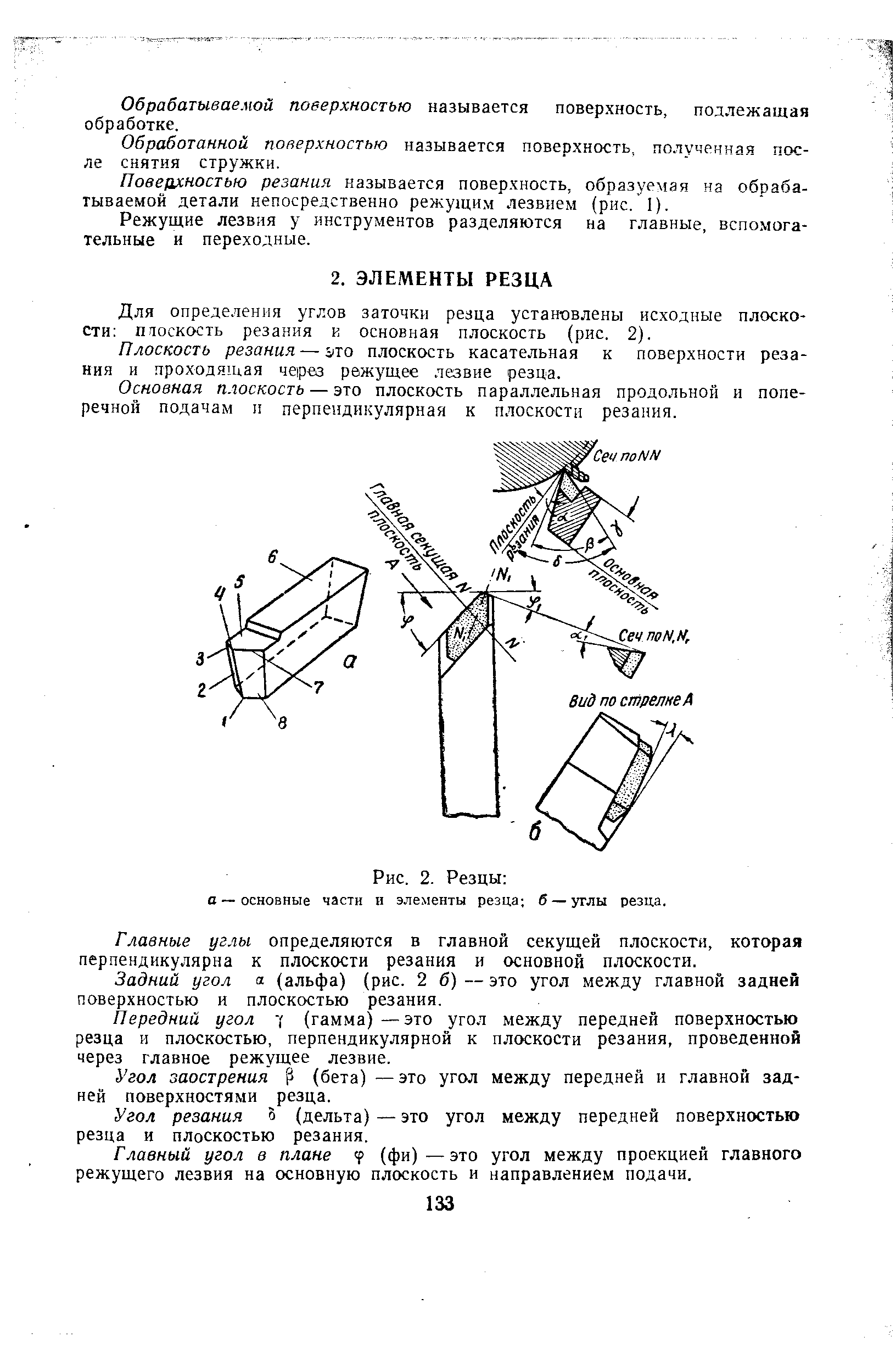 Рис. 2. Резцы а — <a href="/info/437560">основные части</a> и элементы резца б — углы резца.
