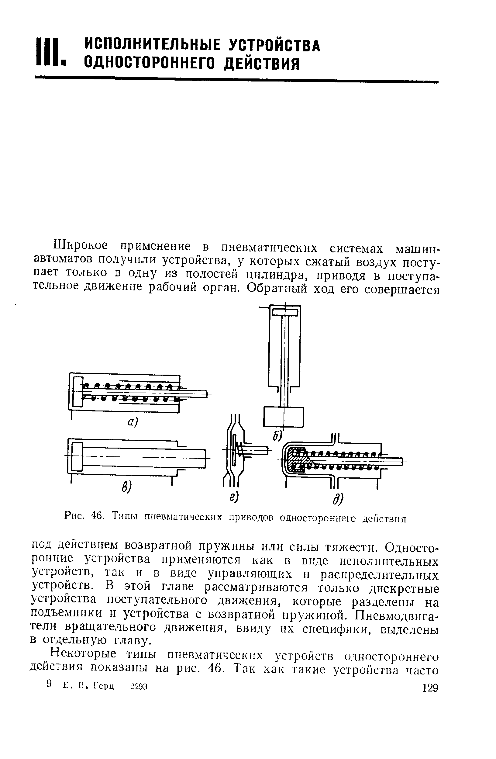 Рис. 46. Типы пневматических приводов одностороннего действия
