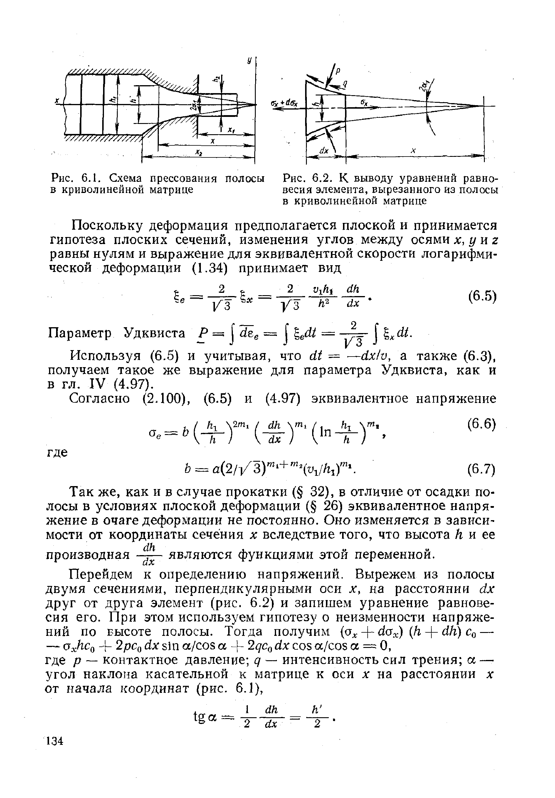 Рис. 6.2. К выводу уравнений равновесия элемента, вырезанного из полосы в криволинейной матрице
