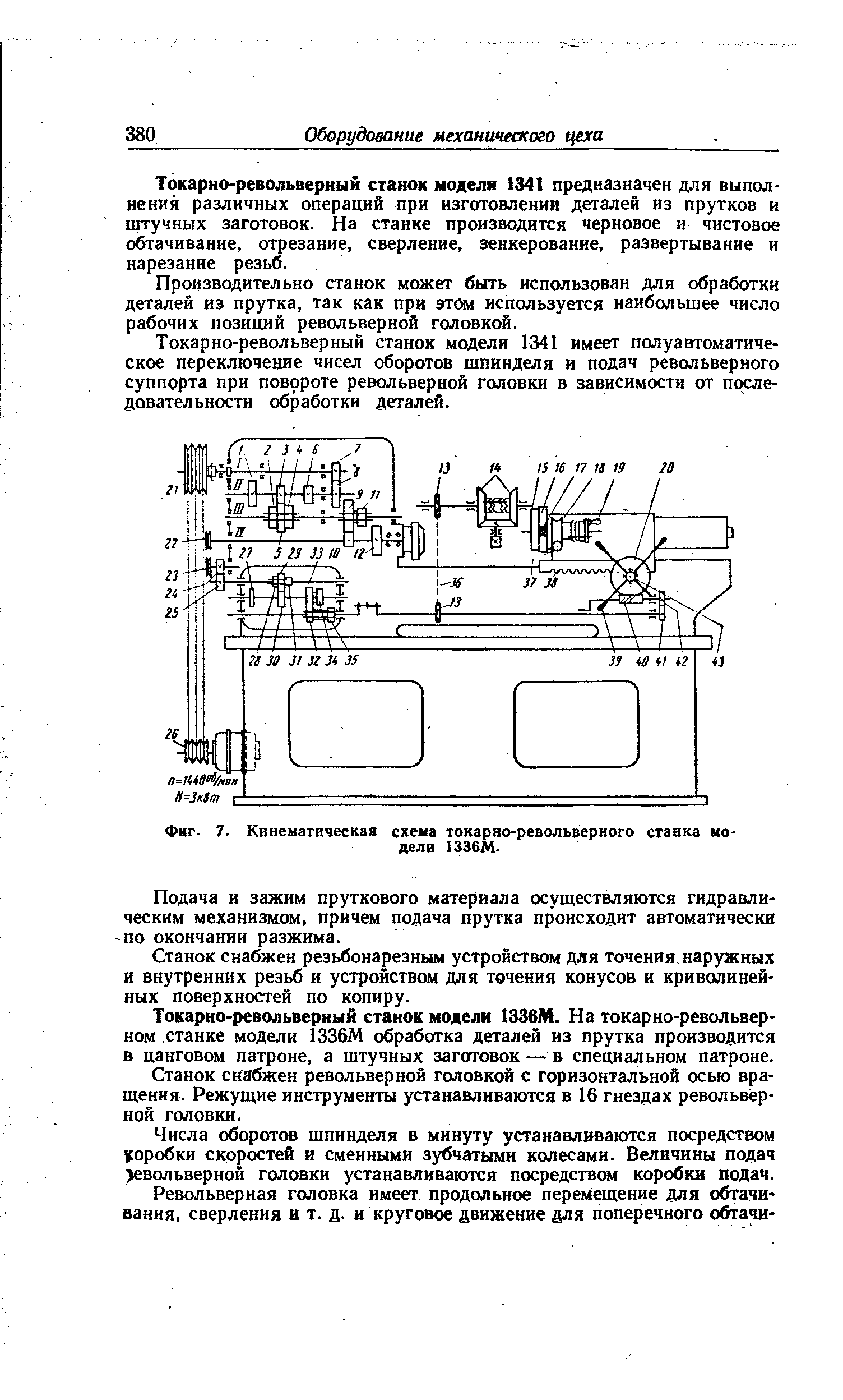 Фиг. 7. Кинематическая схема токарно-револьверного станка модели 1336М.

